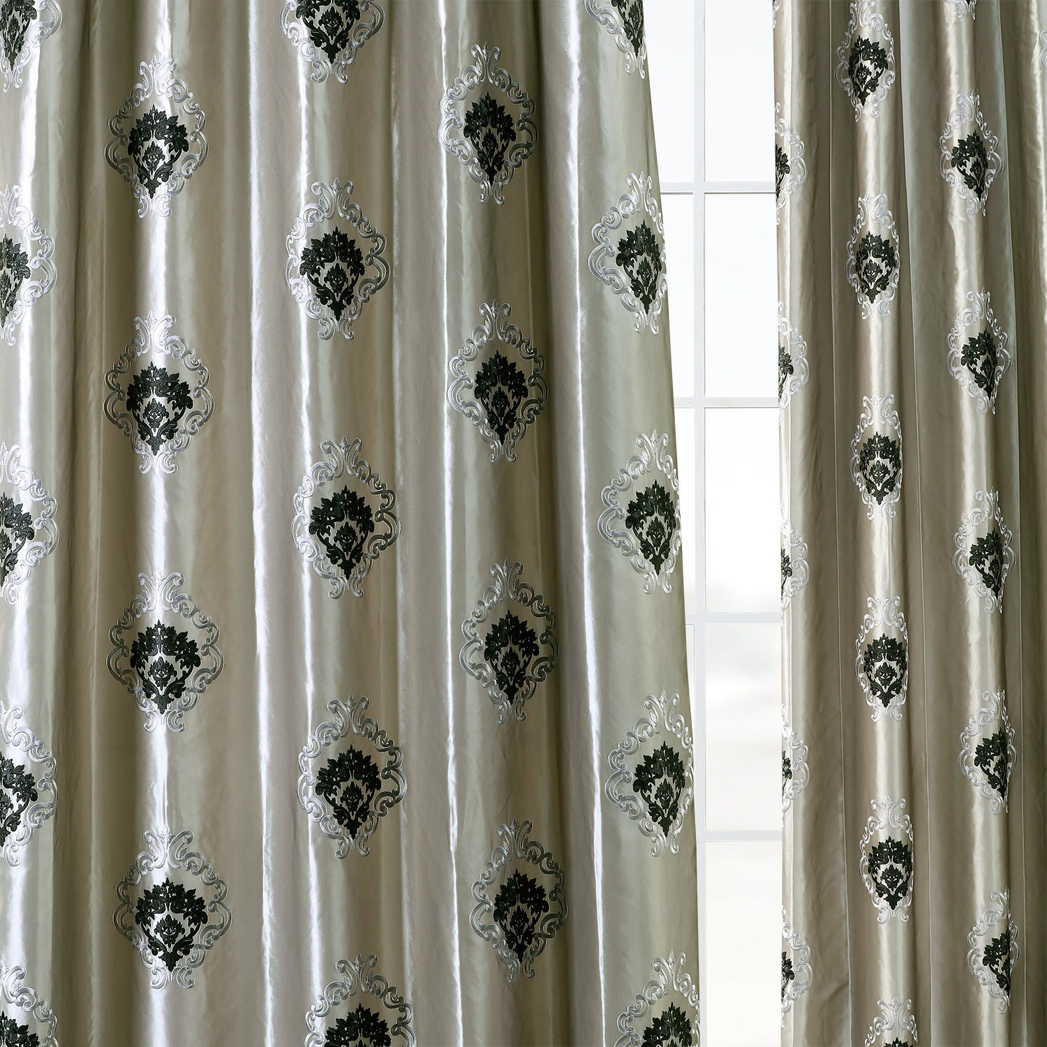 Elias Platinum Silver Designer Embroidered Curtain