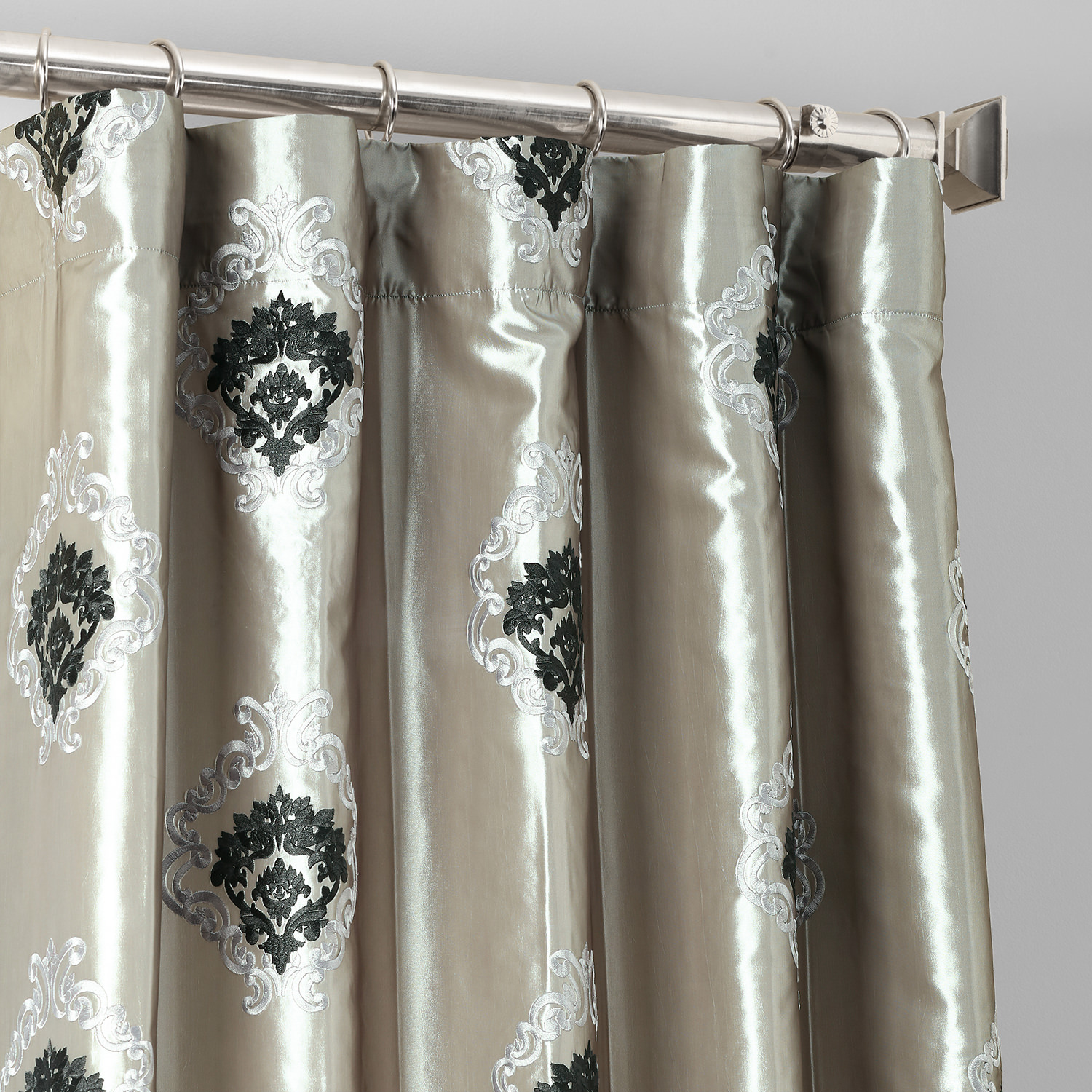 Elias Platinum Silver Designer Embroidered Curtain