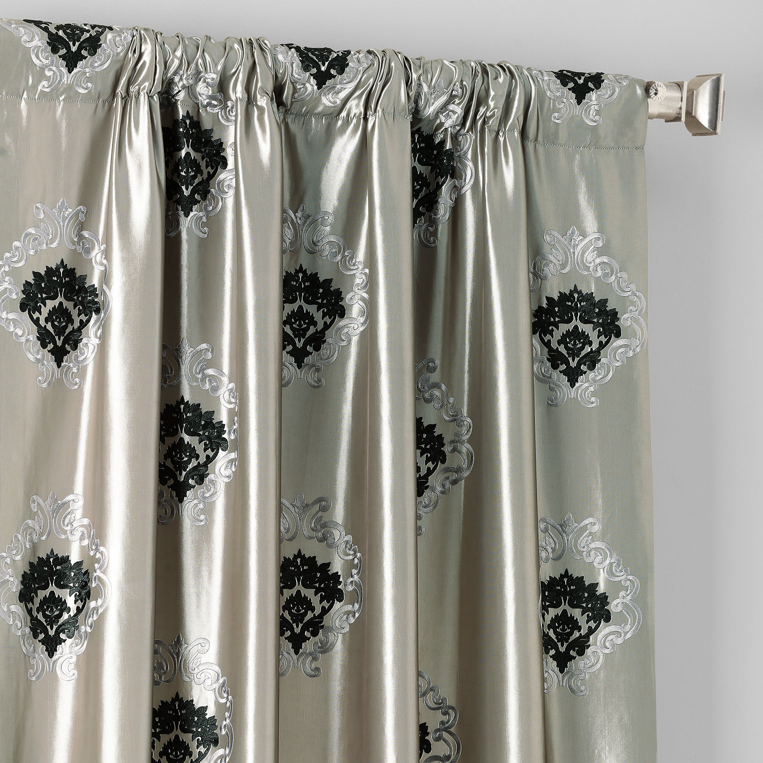 Elias Platinum Silver Designer Embroidered Curtain