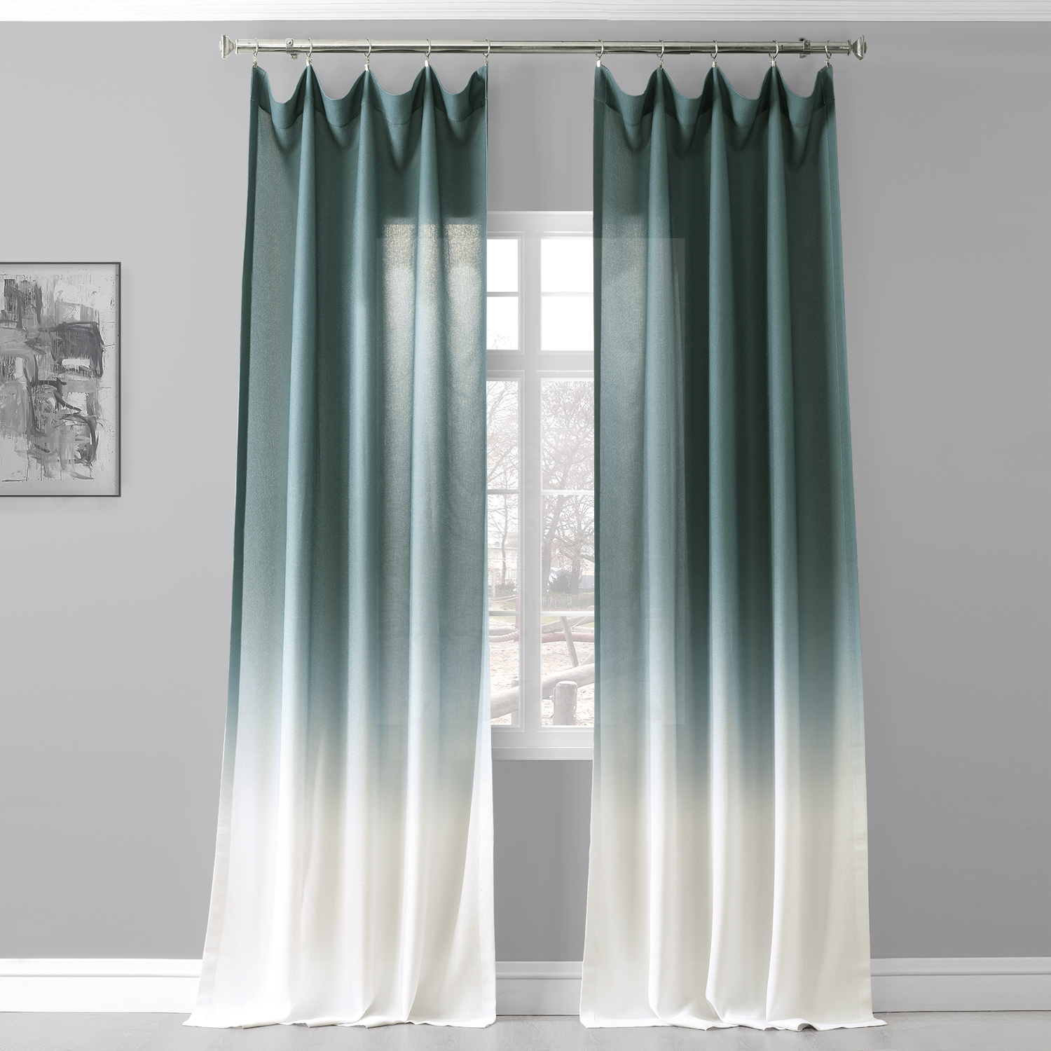 Ombre Aqua Faux Linen Sheer Curtain