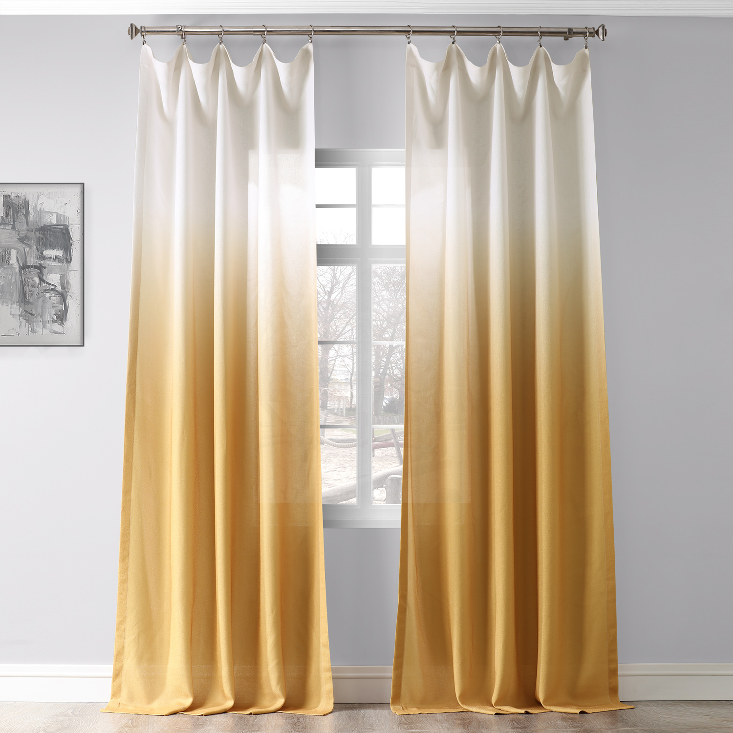 Ombre Gold Faux Linen Sheer Curtain