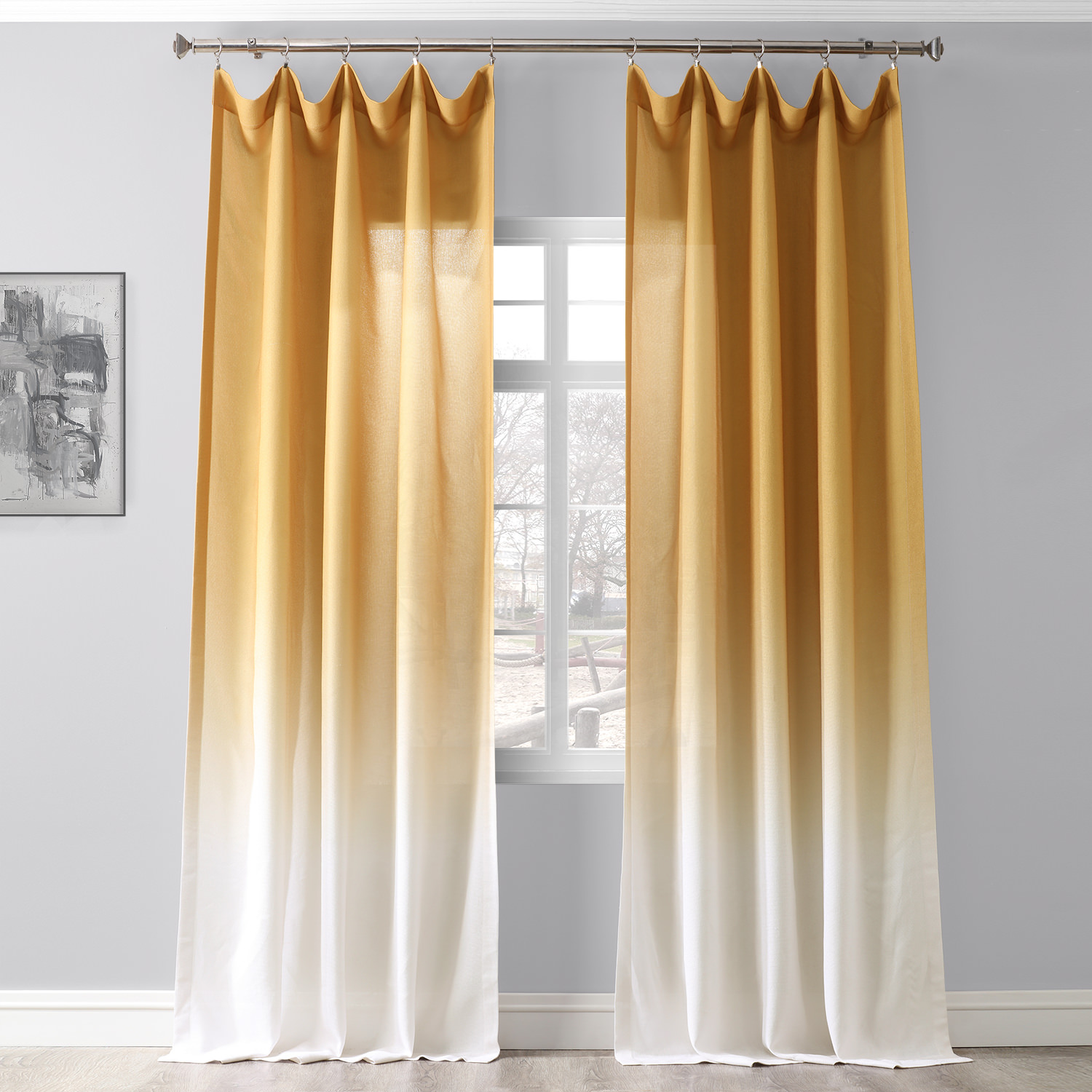 Ombre Gold Faux Linen Sheer Curtain