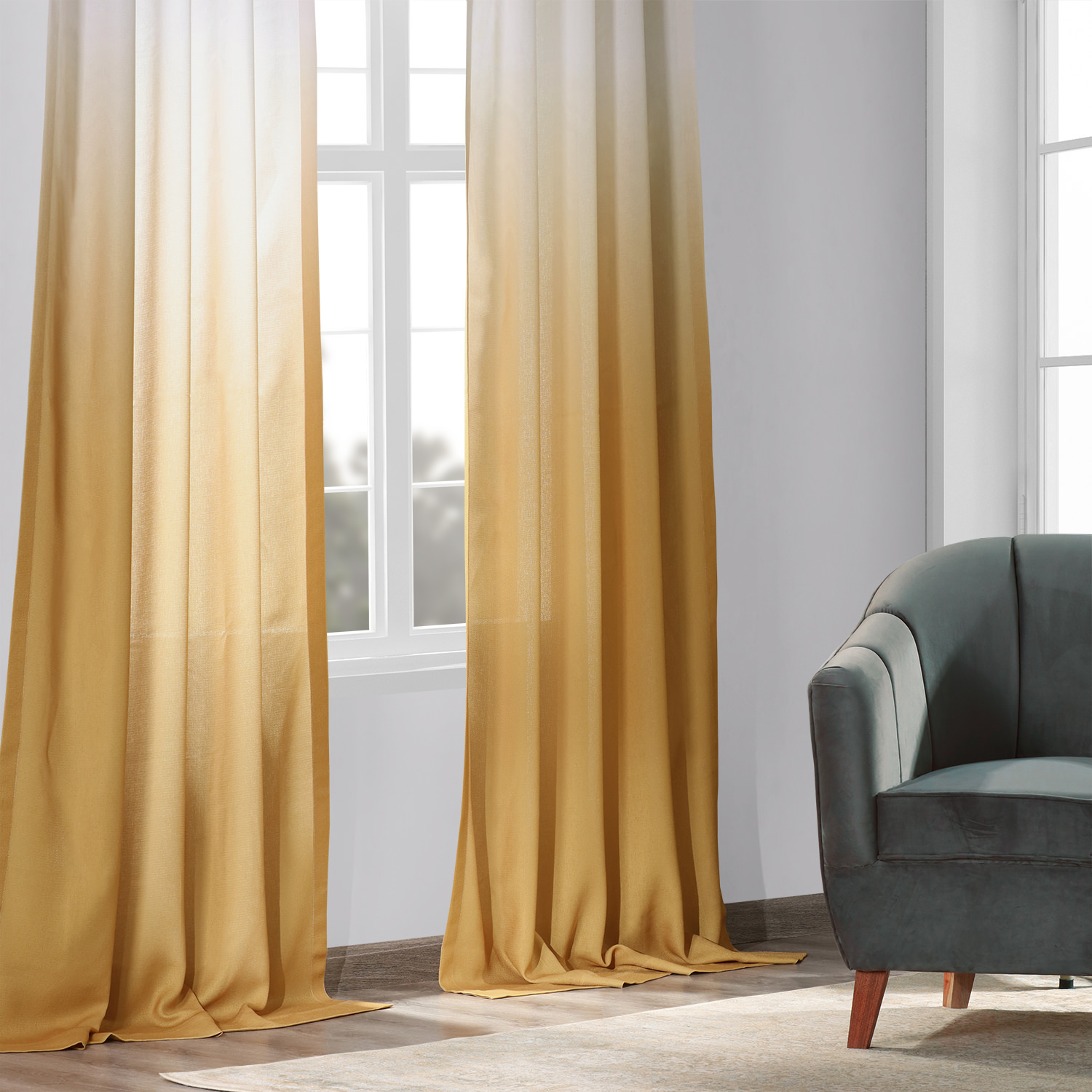 Ombre Gold Faux Linen Sheer Curtain