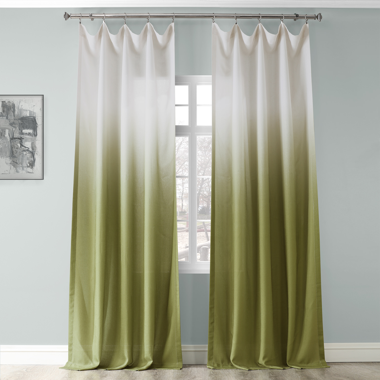 Ombre Olive Faux Linen Sheer Curtain