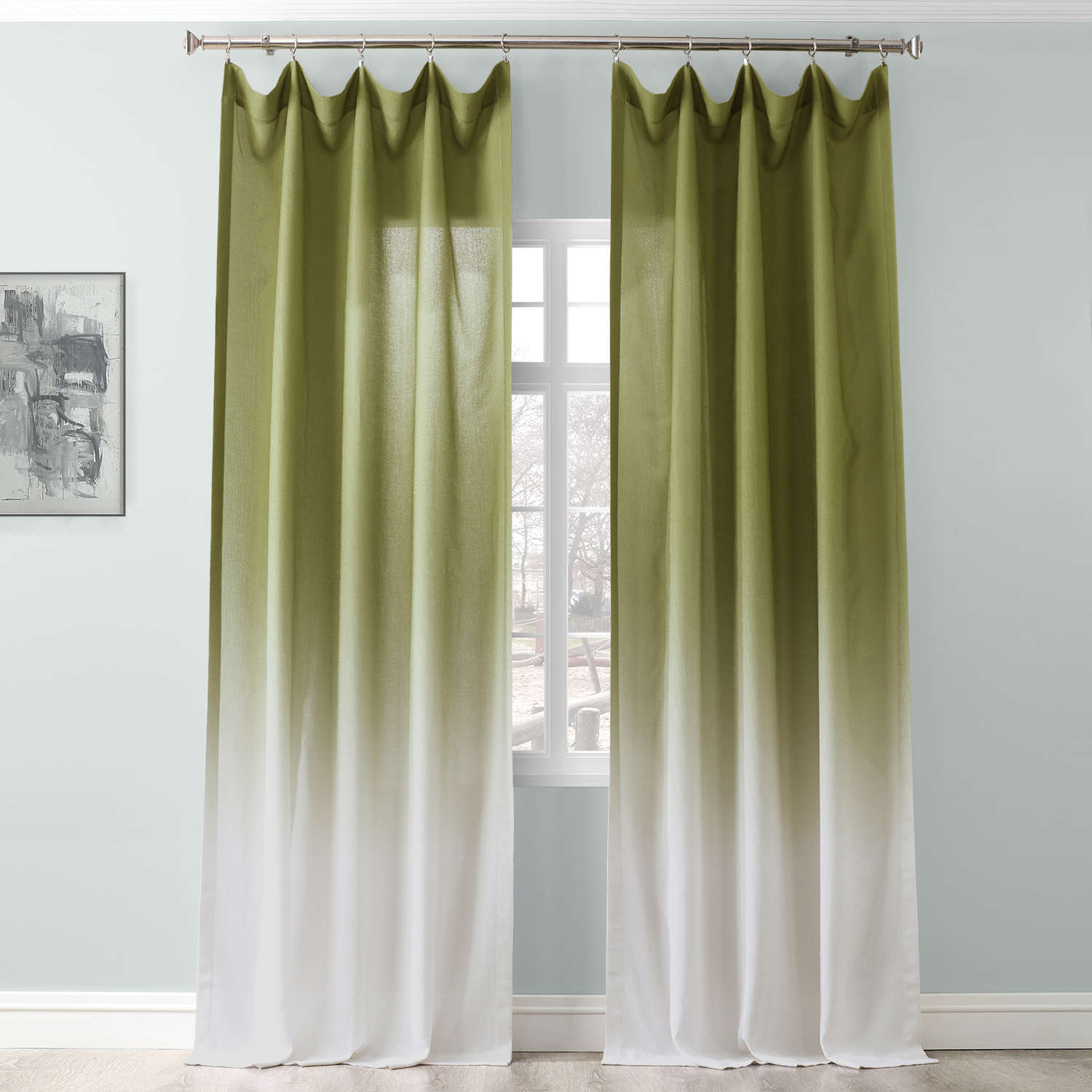 Ombre Olive Faux Linen Sheer Curtain