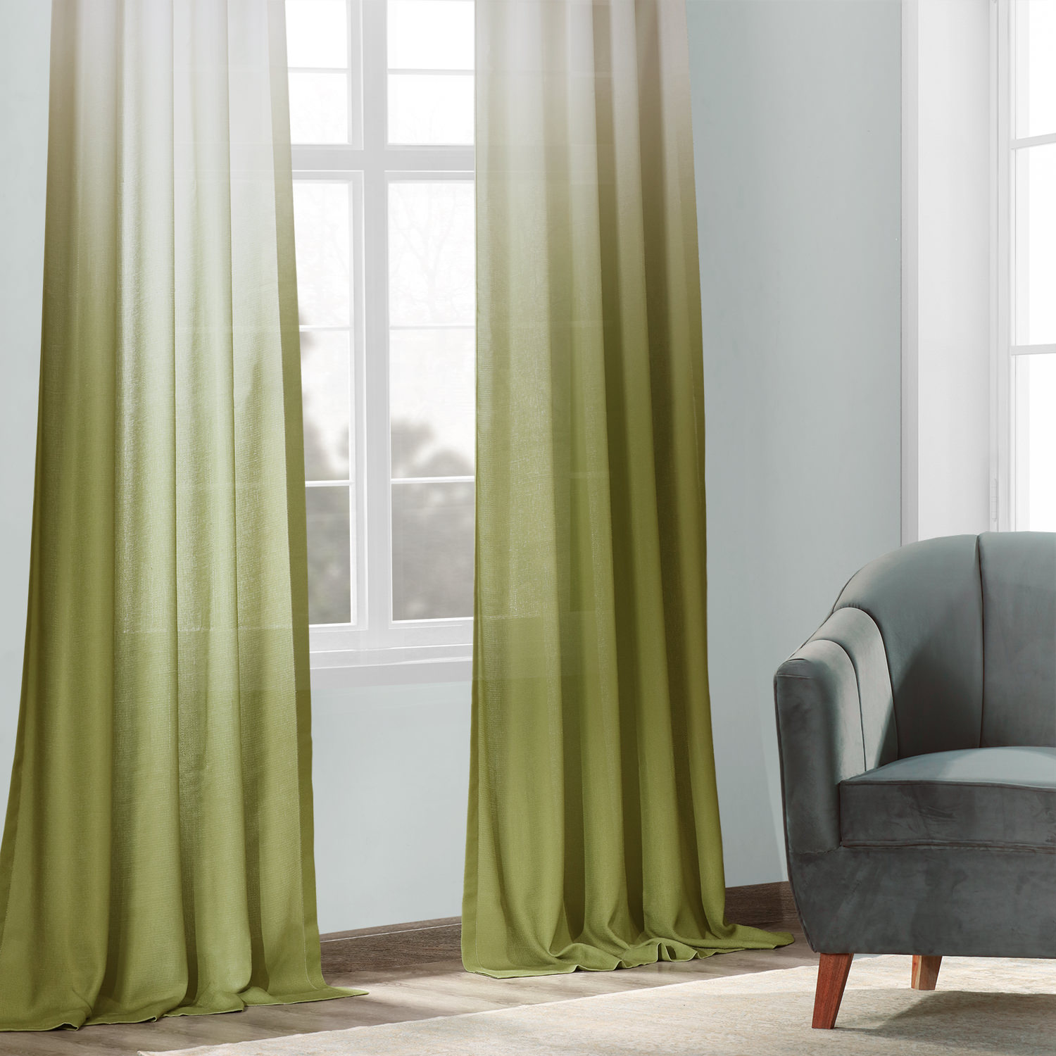 Ombre Olive Faux Linen Sheer Curtain