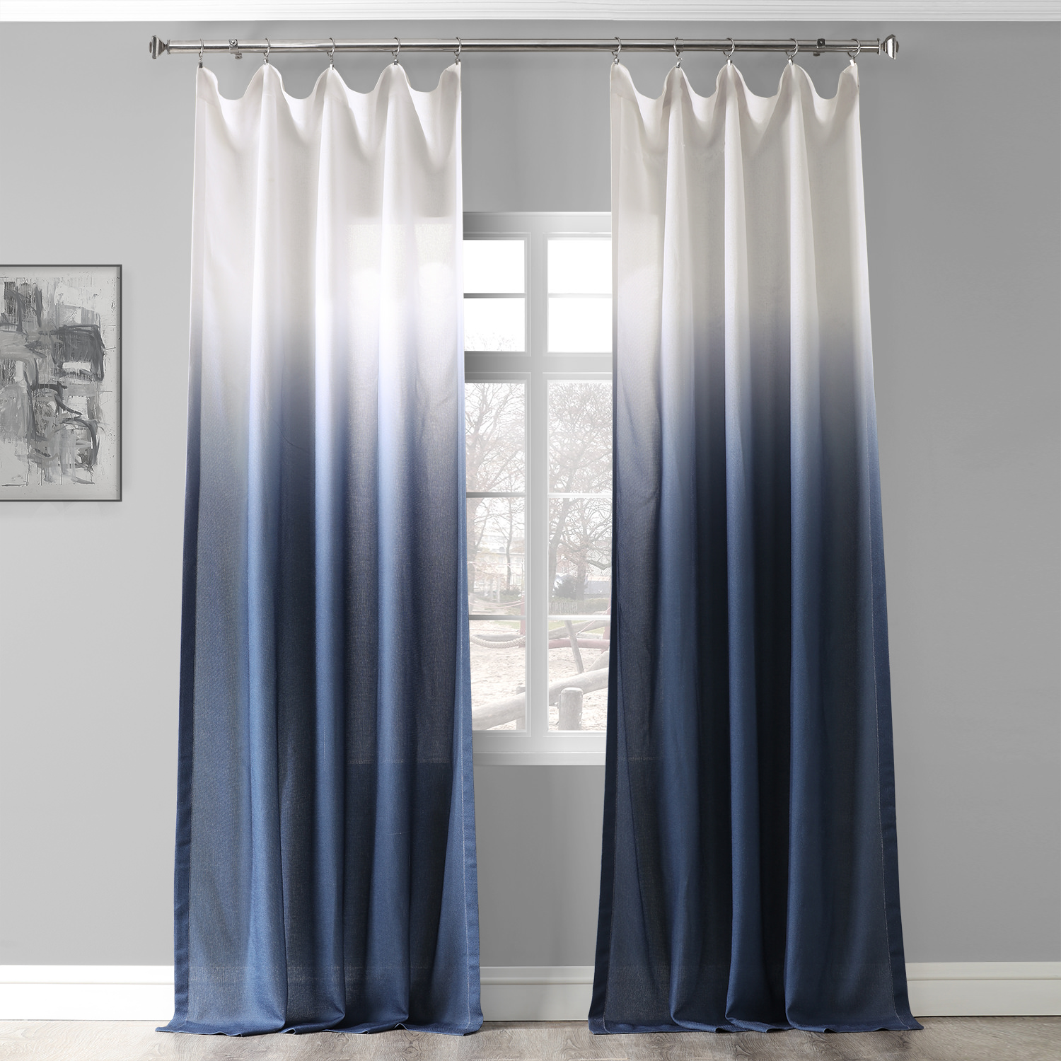 Ombre Blue Faux Linen Sheer Curtain