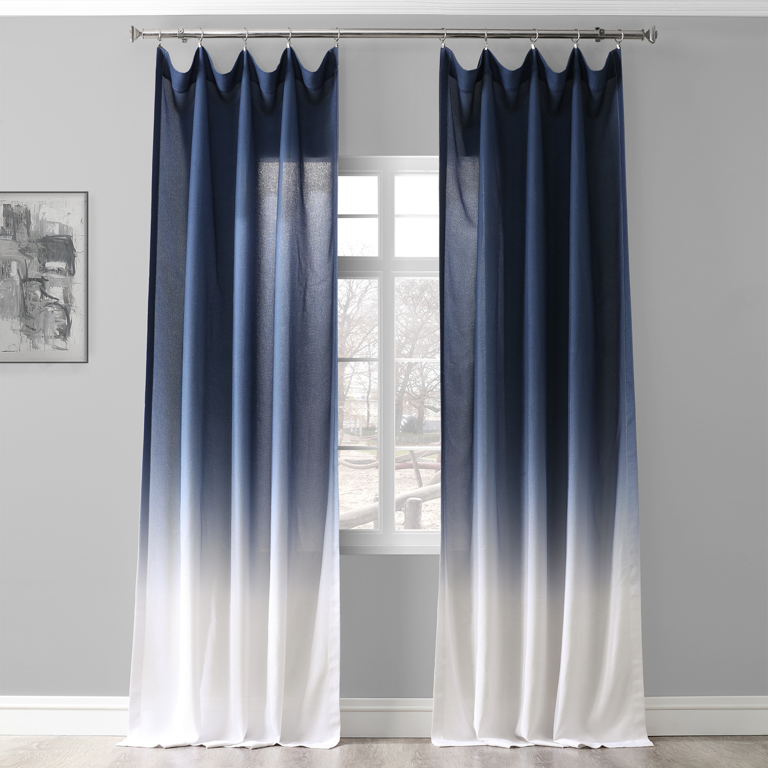 Ombre Blue Faux Linen Sheer Curtain