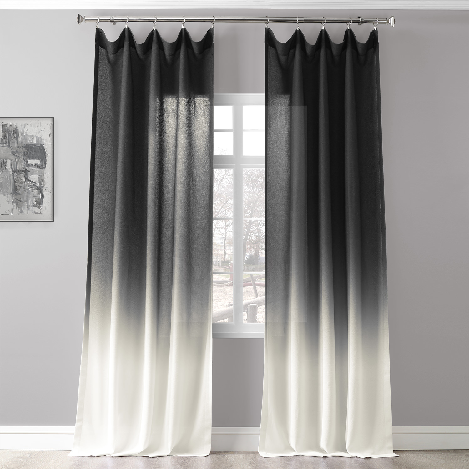 Ombre Black Faux Linen Sheer Curtain