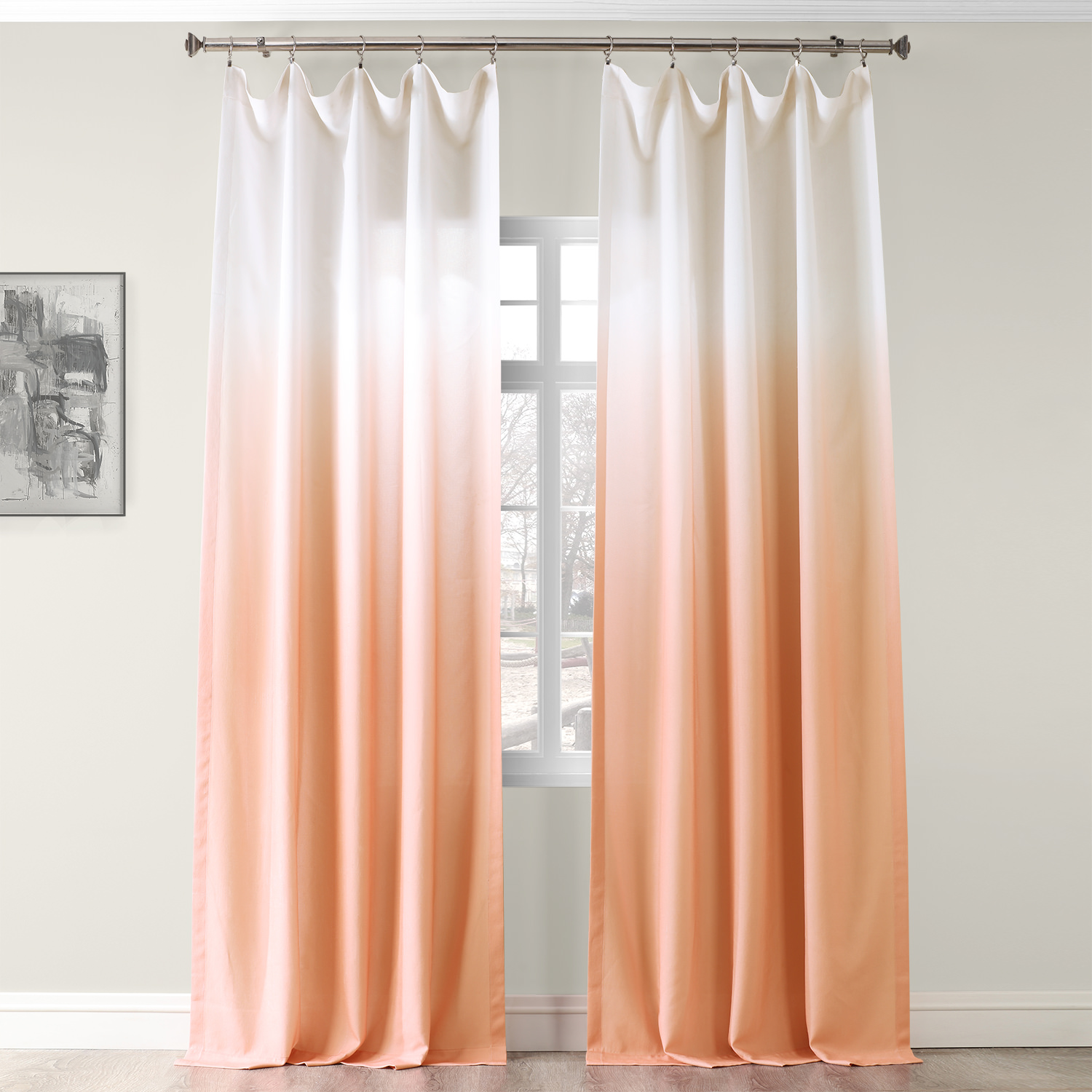 Ombre Salmon Faux Linen Semi Sheer Curtain