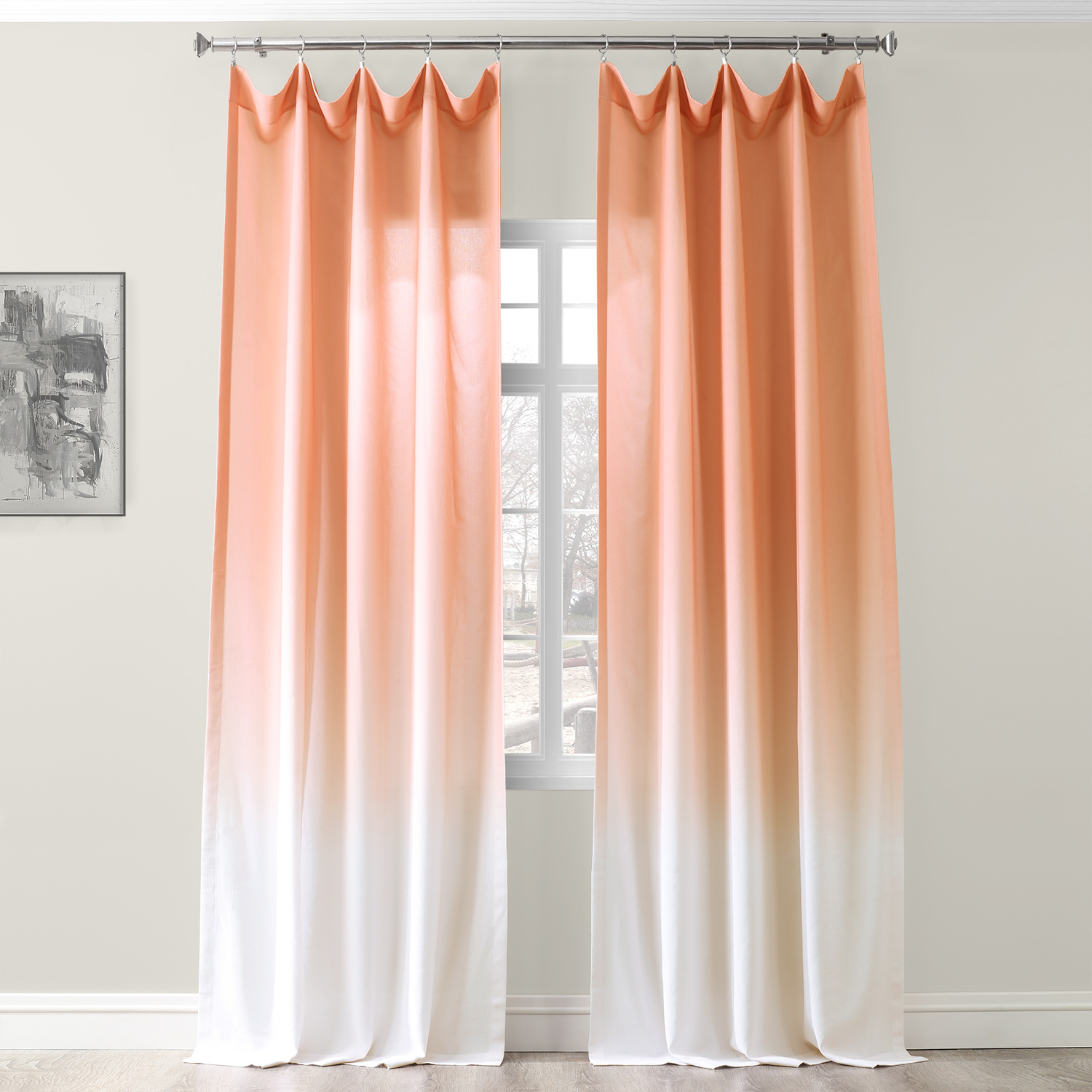 Ombre Salmon Faux Linen Semi Sheer Curtain