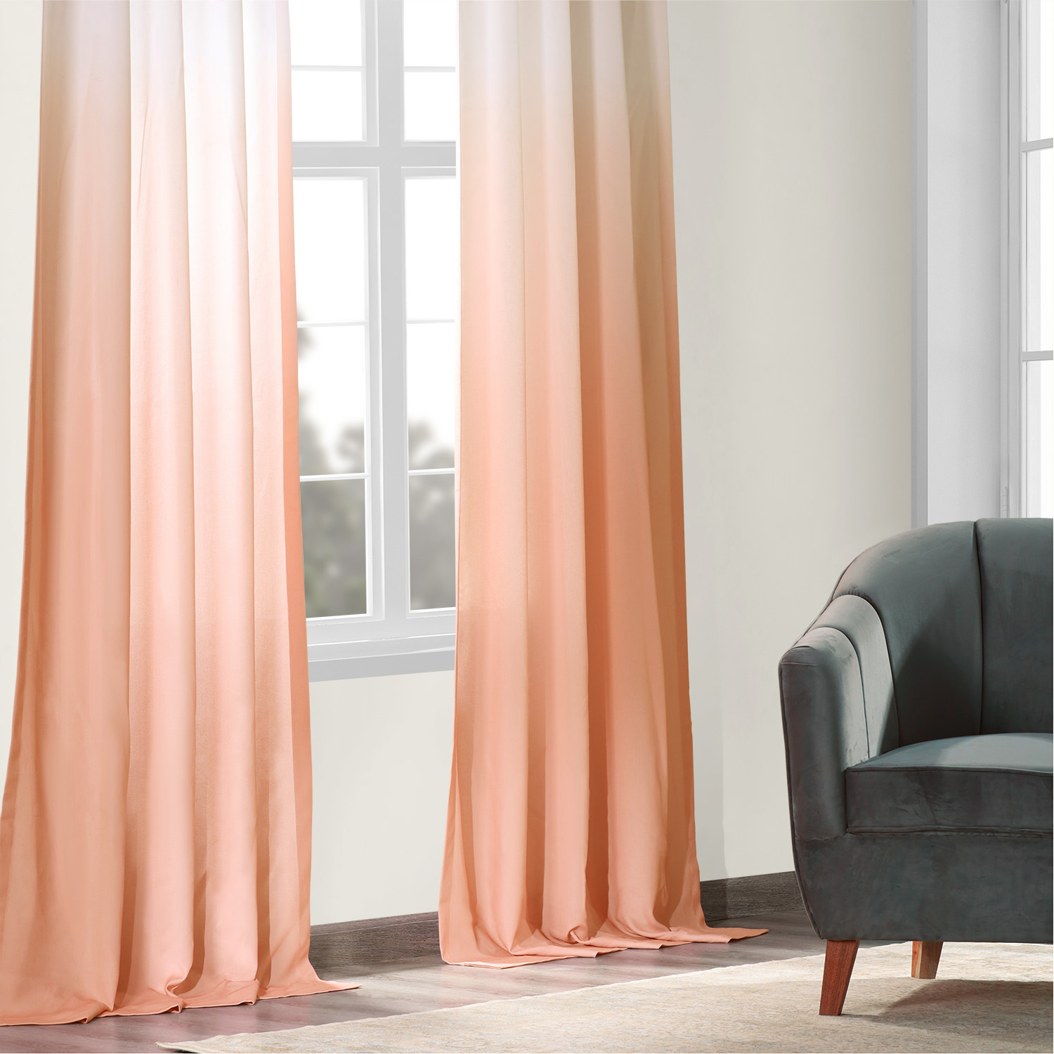 Ombre Salmon Faux Linen Semi Sheer Curtain