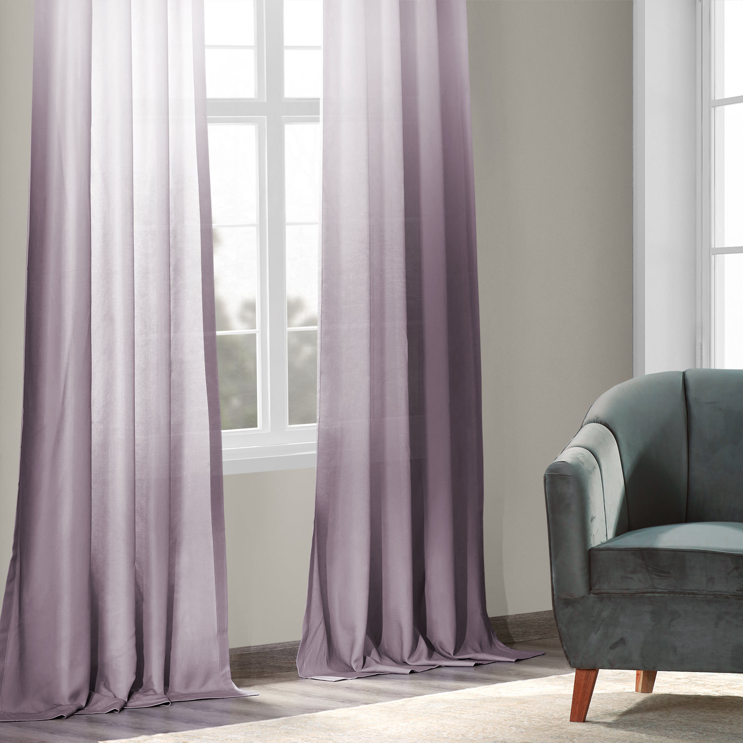 Ombre Plum Faux Linen Semi Sheer Curtain