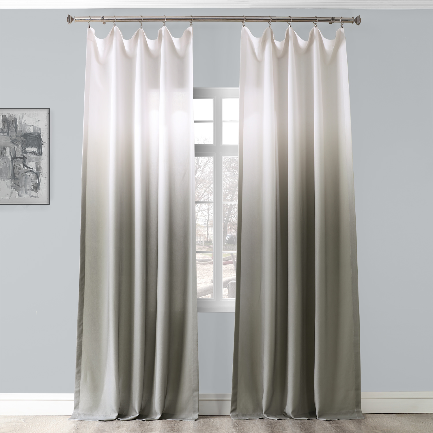 Ombre Slate Faux Linen Semi Sheer Curtain