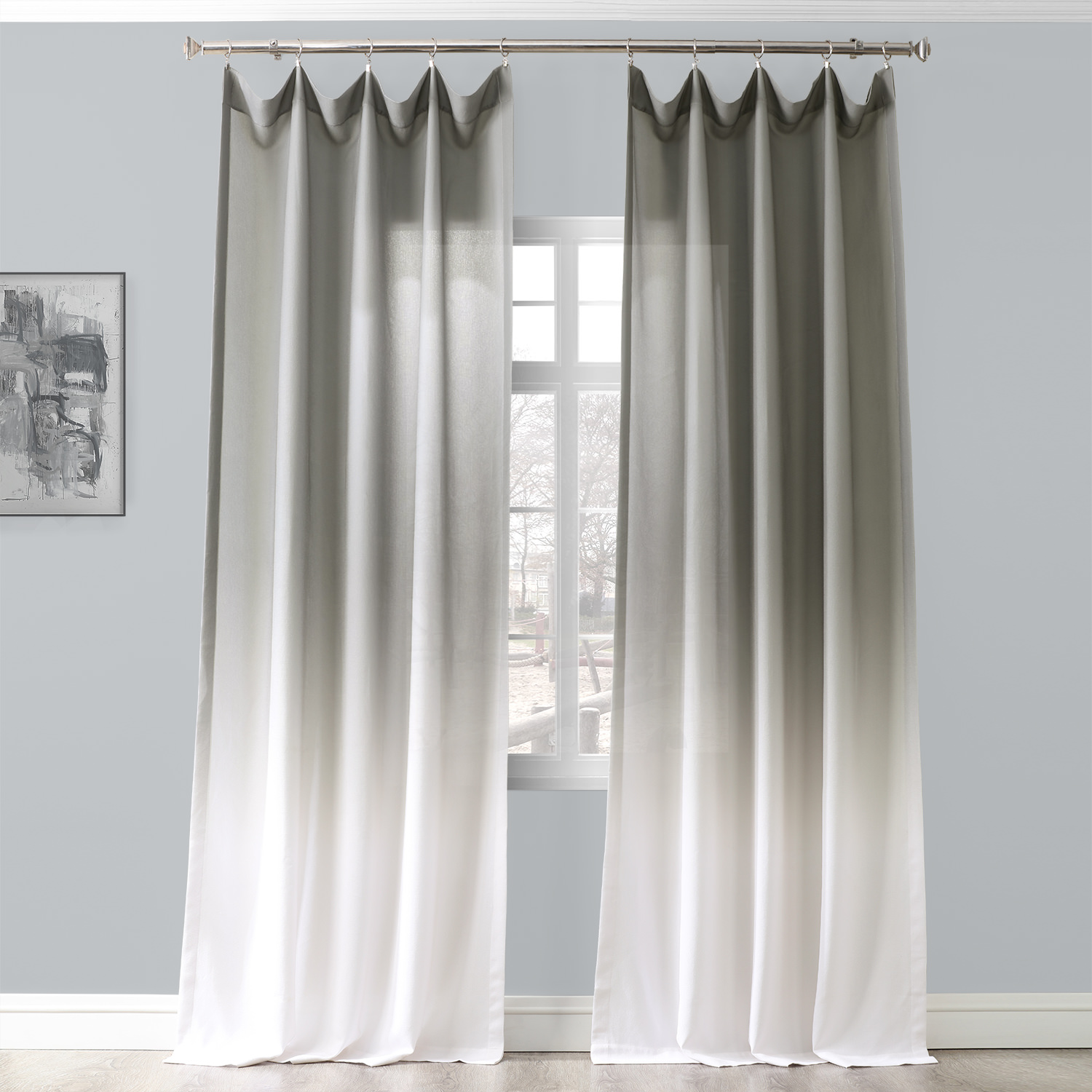 Ombre Slate Faux Linen Semi Sheer Curtain