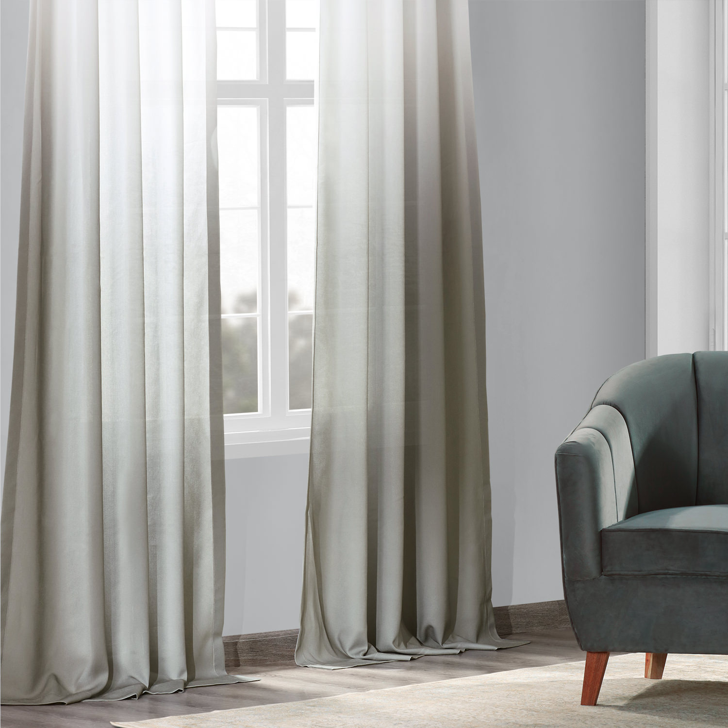 Ombre Slate Faux Linen Semi Sheer Curtain