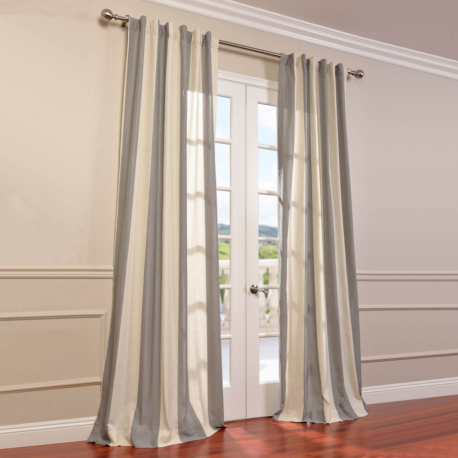 Del Mar Gray Linen Blend Stripe Curtain