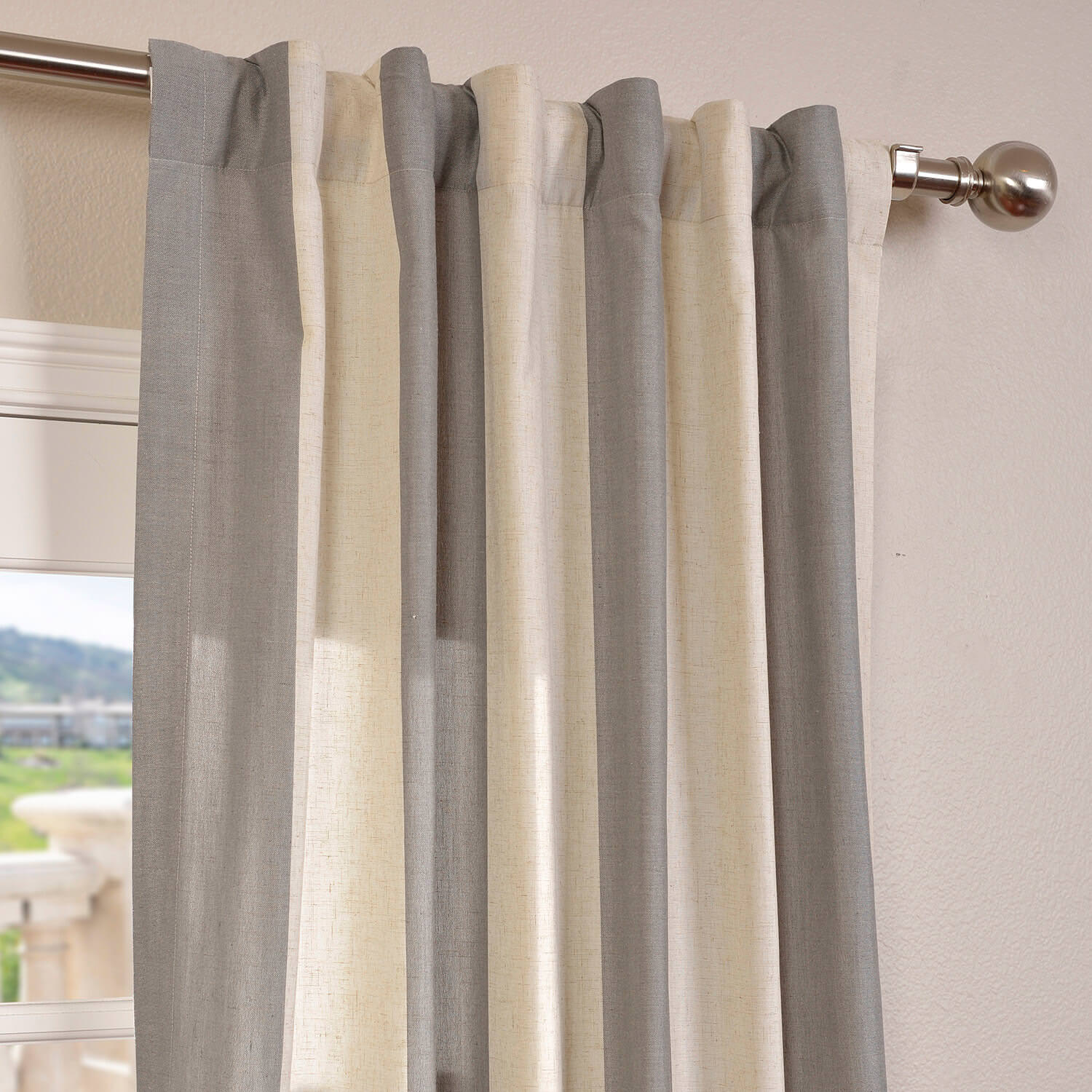 Del Mar Gray Linen Blend Stripe Curtain