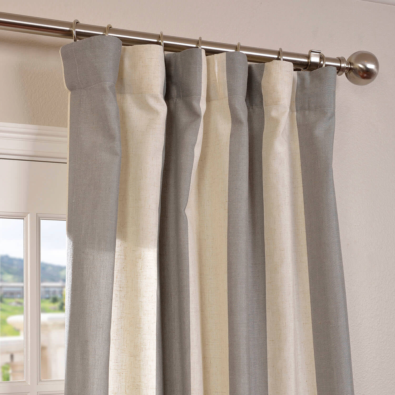 Del Mar Gray Linen Blend Stripe Curtain