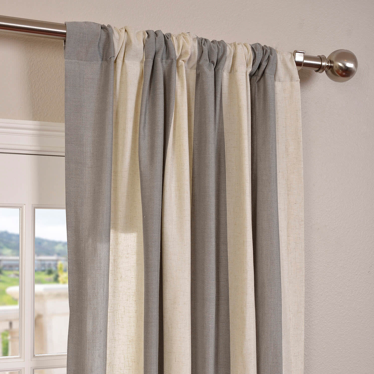 Del Mar Gray Linen Blend Stripe Curtain