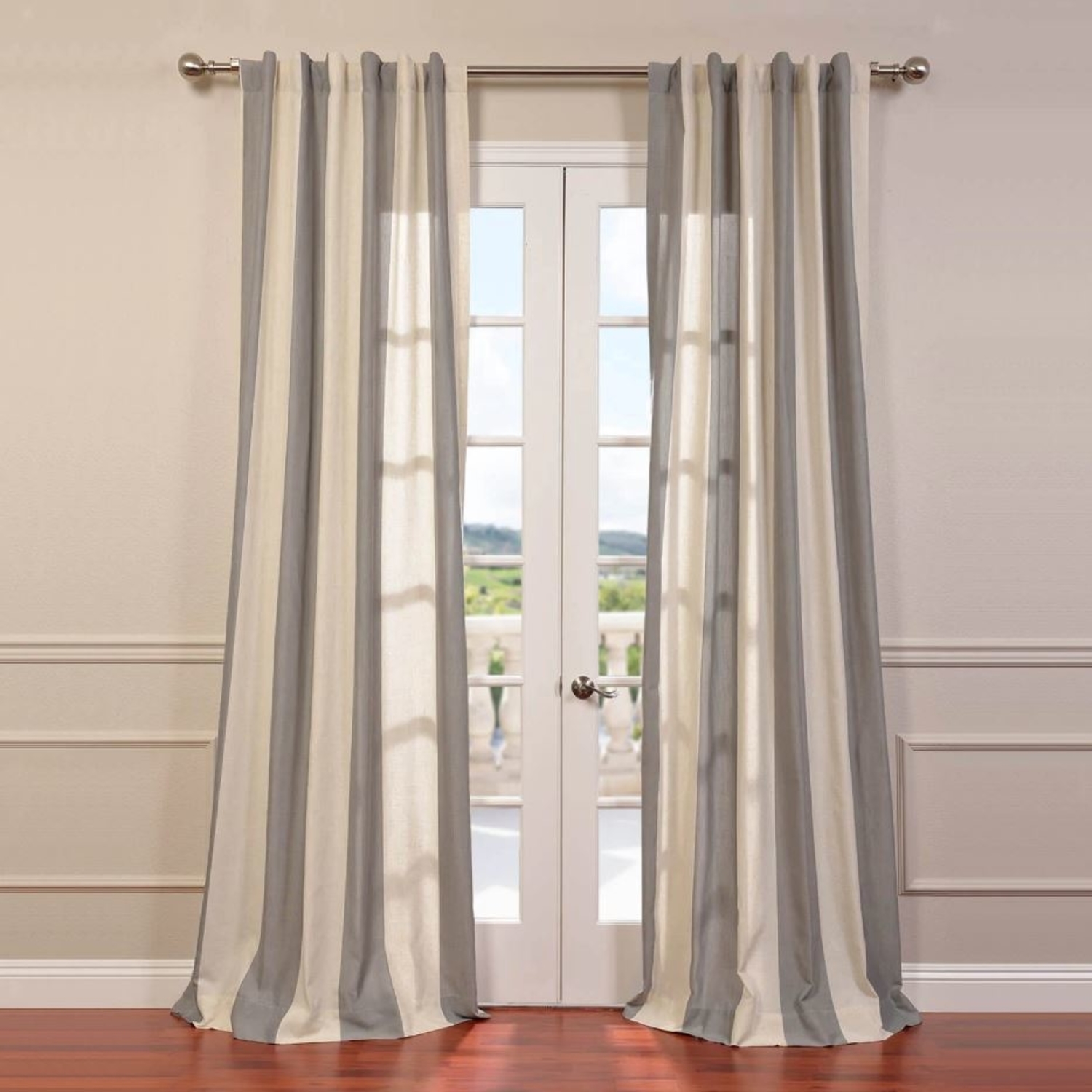 Del Mar Gray Linen Blend Stripe Curtain