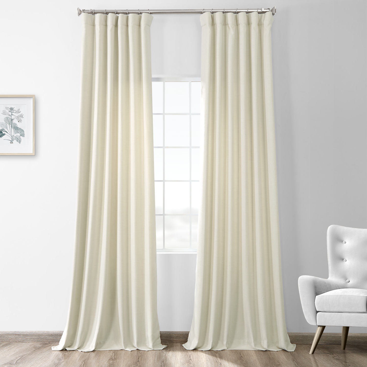 Creamy Ivory Thermal Room Darkening Heathered Italian Woolen Weave Curtain