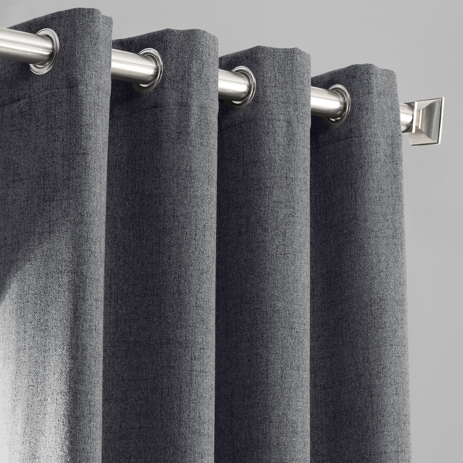 Modern Grey Thermal Room Darkening Heathered Italian Woolen Weave Grommet Curtain