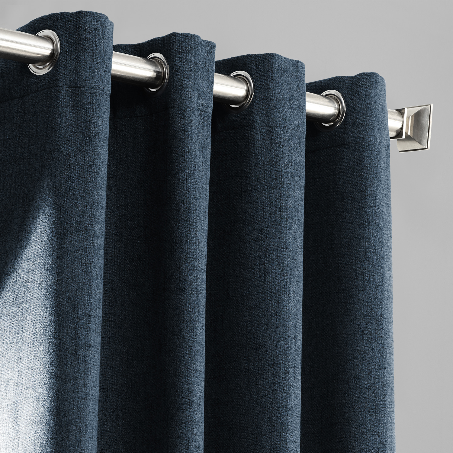 Dark Denim Blue Thermal Room Darkening Heathered Italian Woolen Weave Grommet Curtain