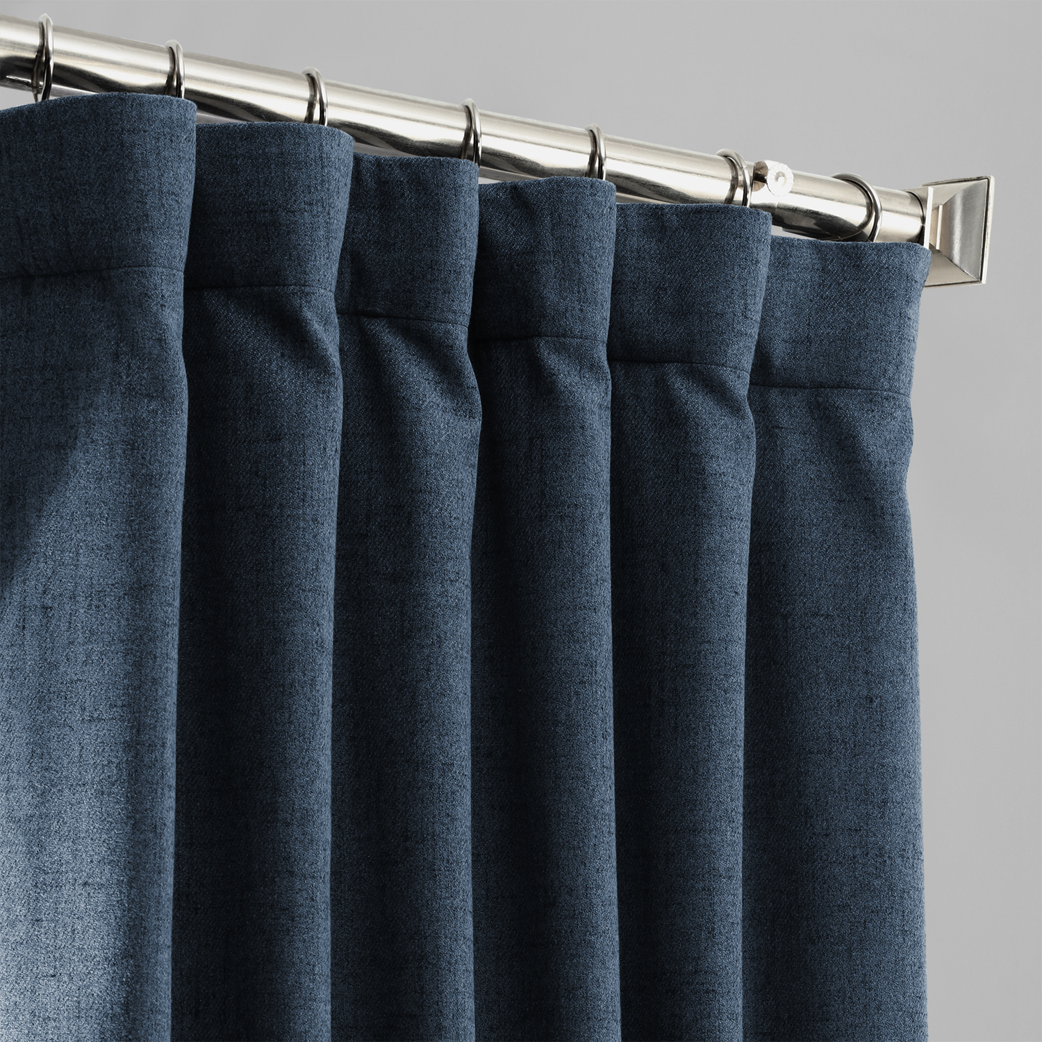 Dark Denim Blue Thermal Room Darkening Heathered Italian Woolen Weave Curtain