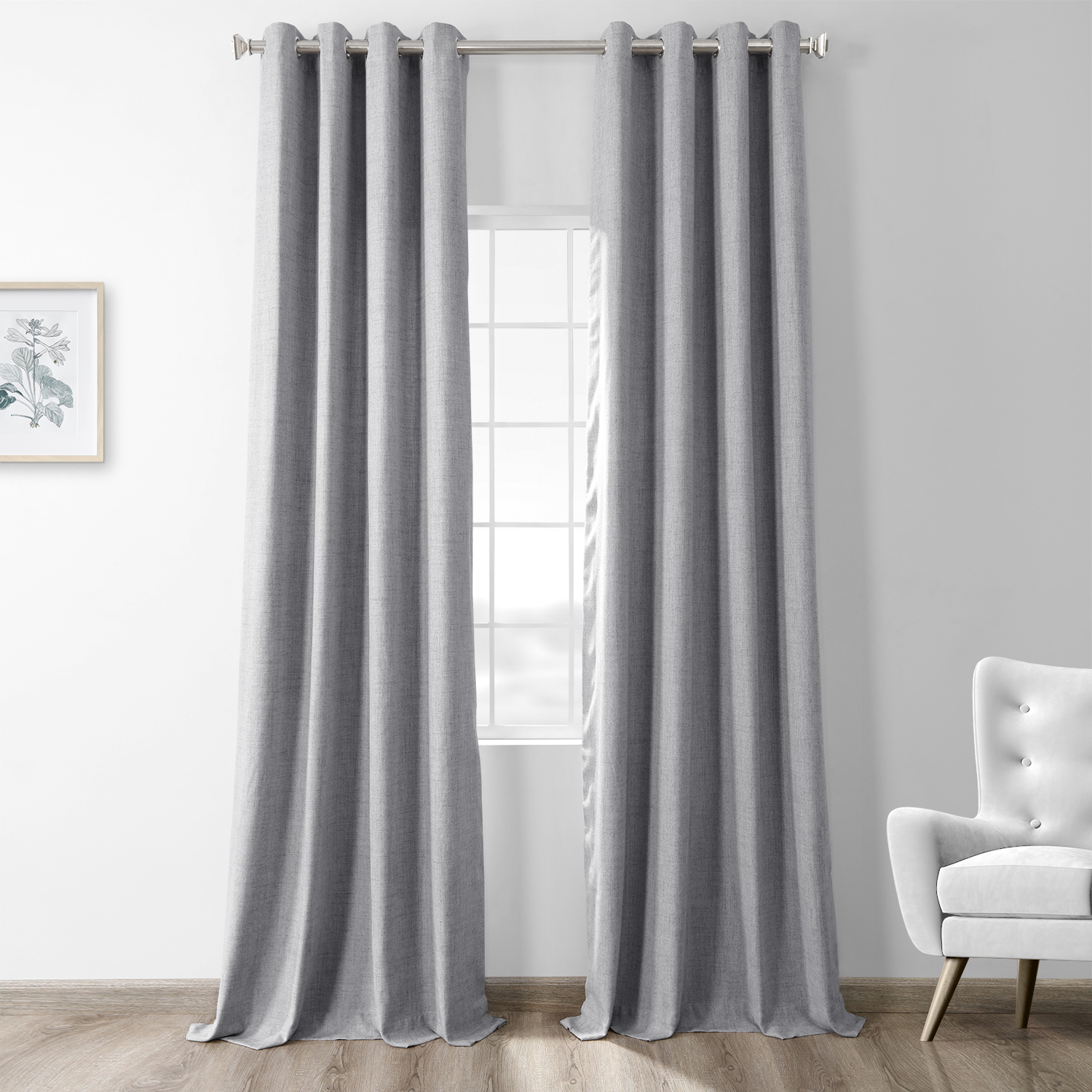 Steely Grey Thermal Room Darkening Heathered Italian Woolen Weave Grommet Curtain