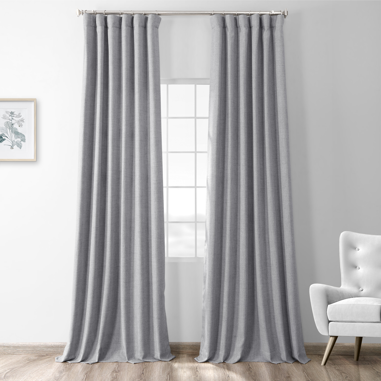 Steely Grey Thermal Room Darkening Heathered Italian Woolen Weave Curtain