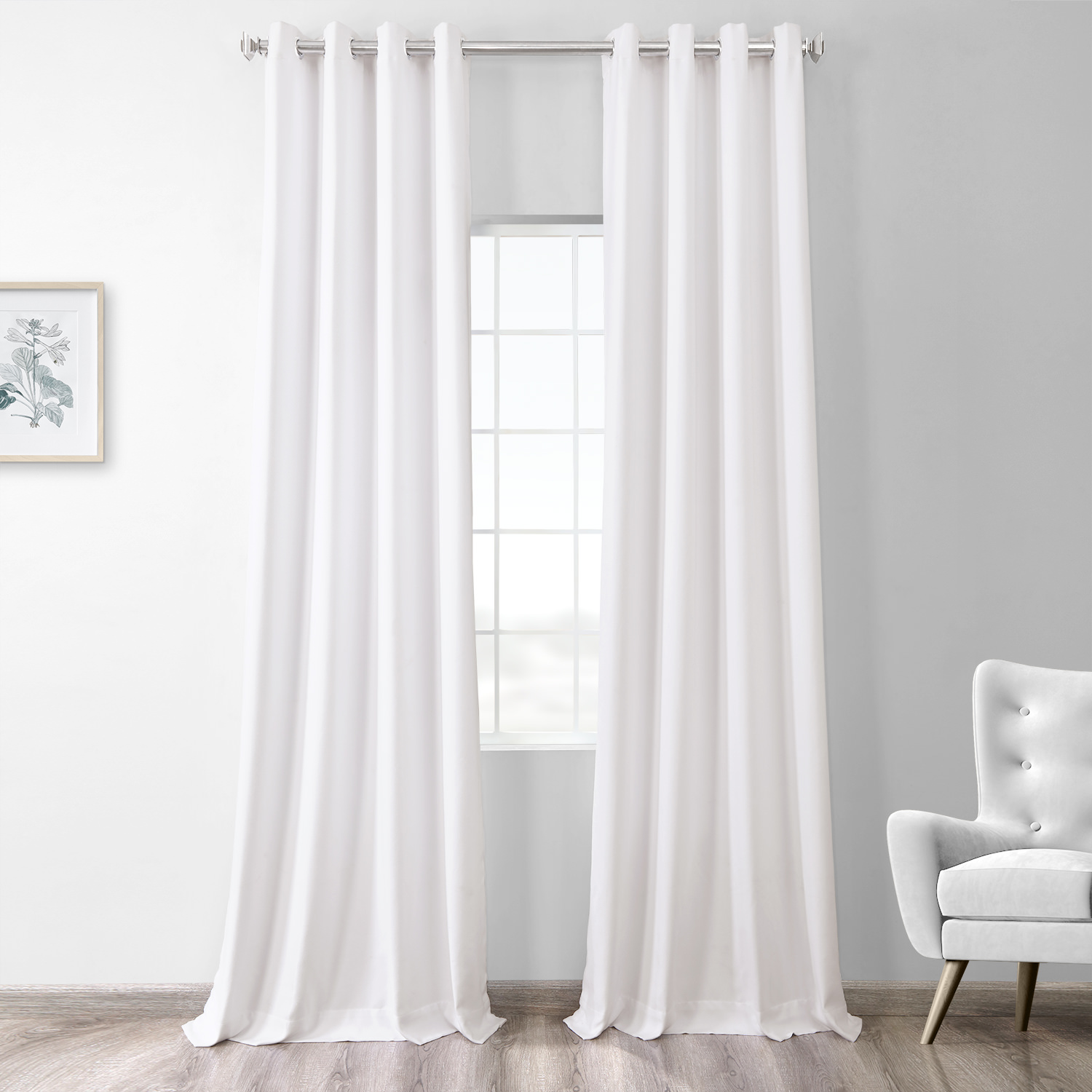 Snow White Thermal Room Darkening Heathered Italian Woolen Weave Grommet Curtain