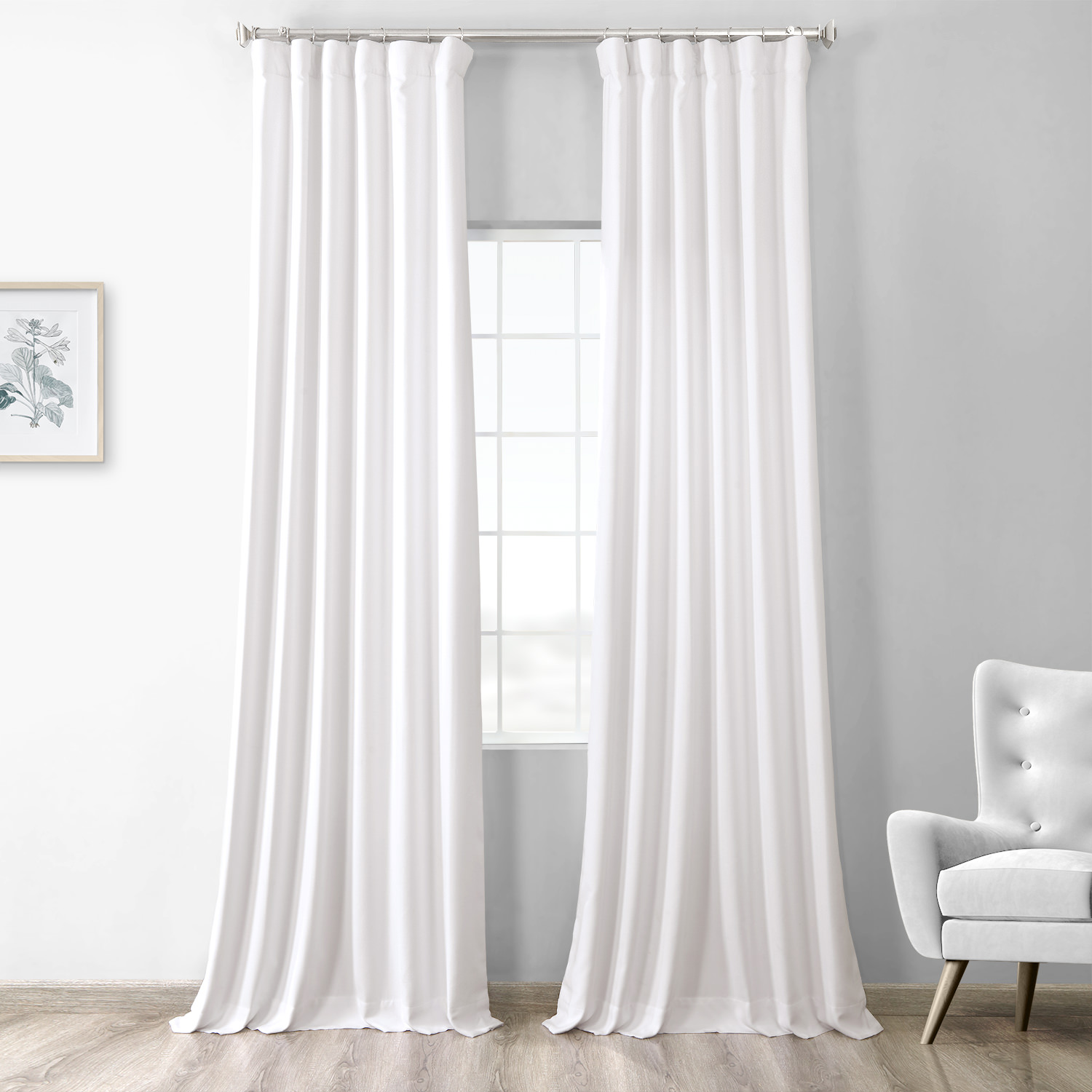 Snow White Thermal Room Darkening Heathered Italian Woolen Weave Curtain