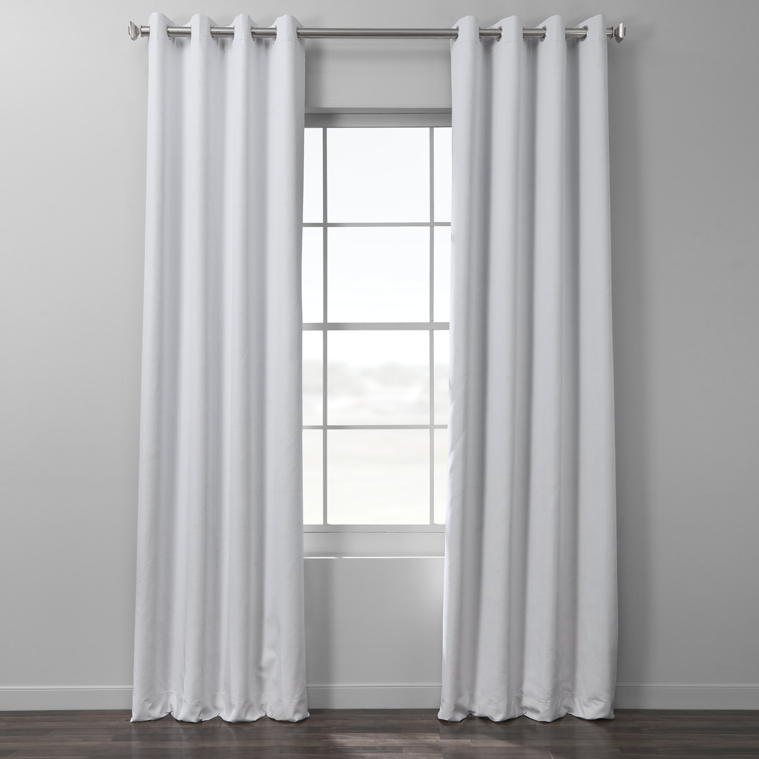 White Italian Textured Faux Linen Hotel Blackout Grommet Curtain