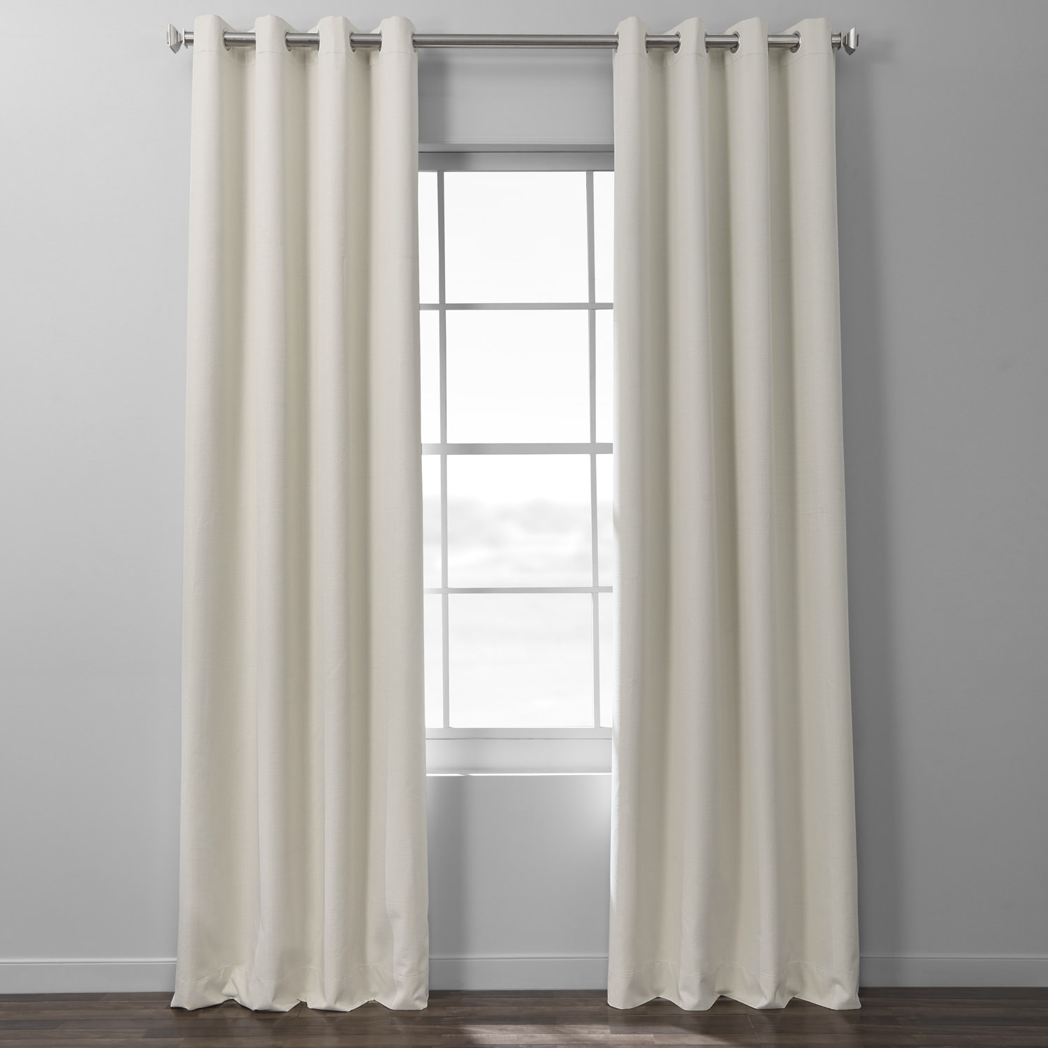 Ecru Italian Textured Faux Linen Hotel Blackout Grommet Curtain