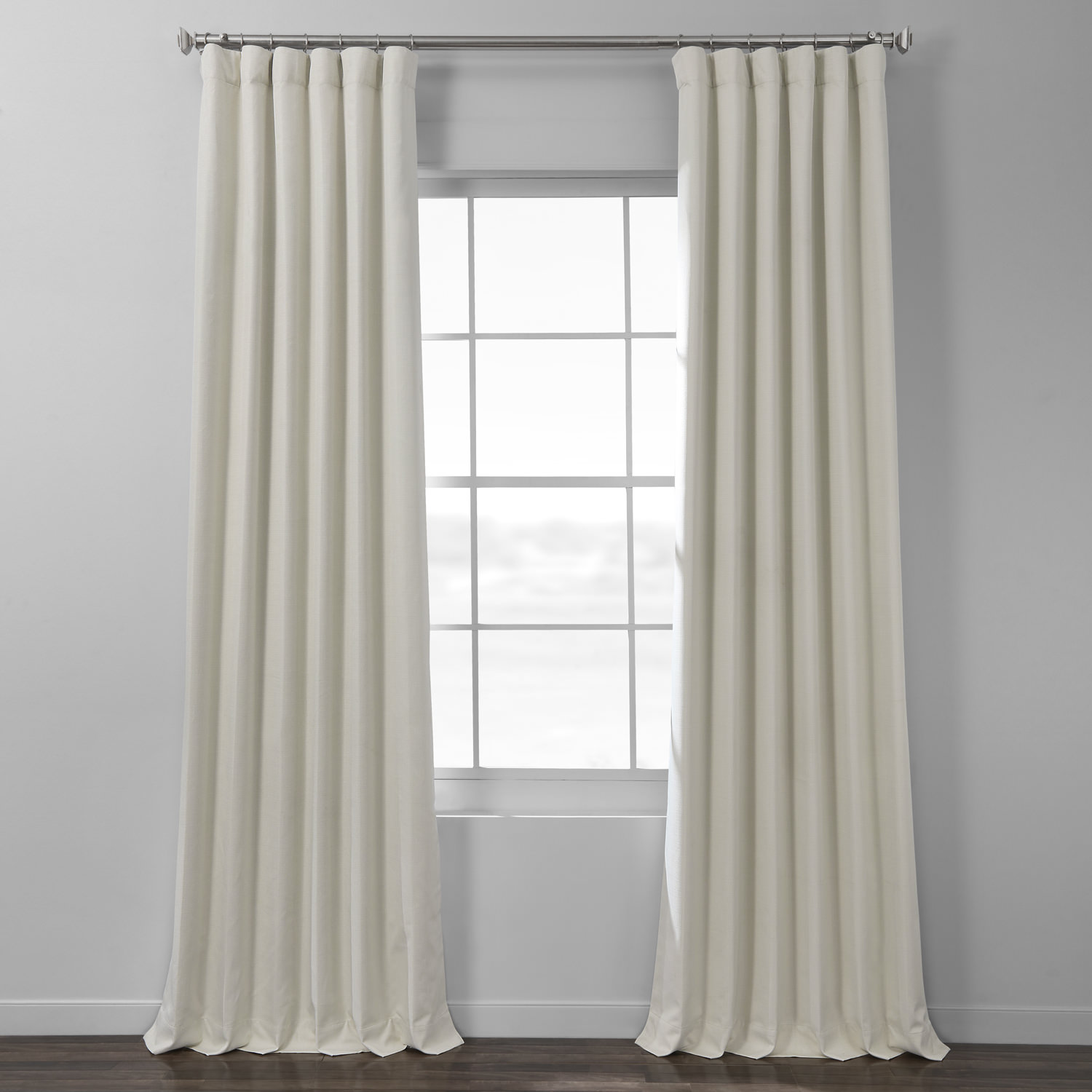 Ecru Italian Textured Faux Linen Hotel Blackout Curtain