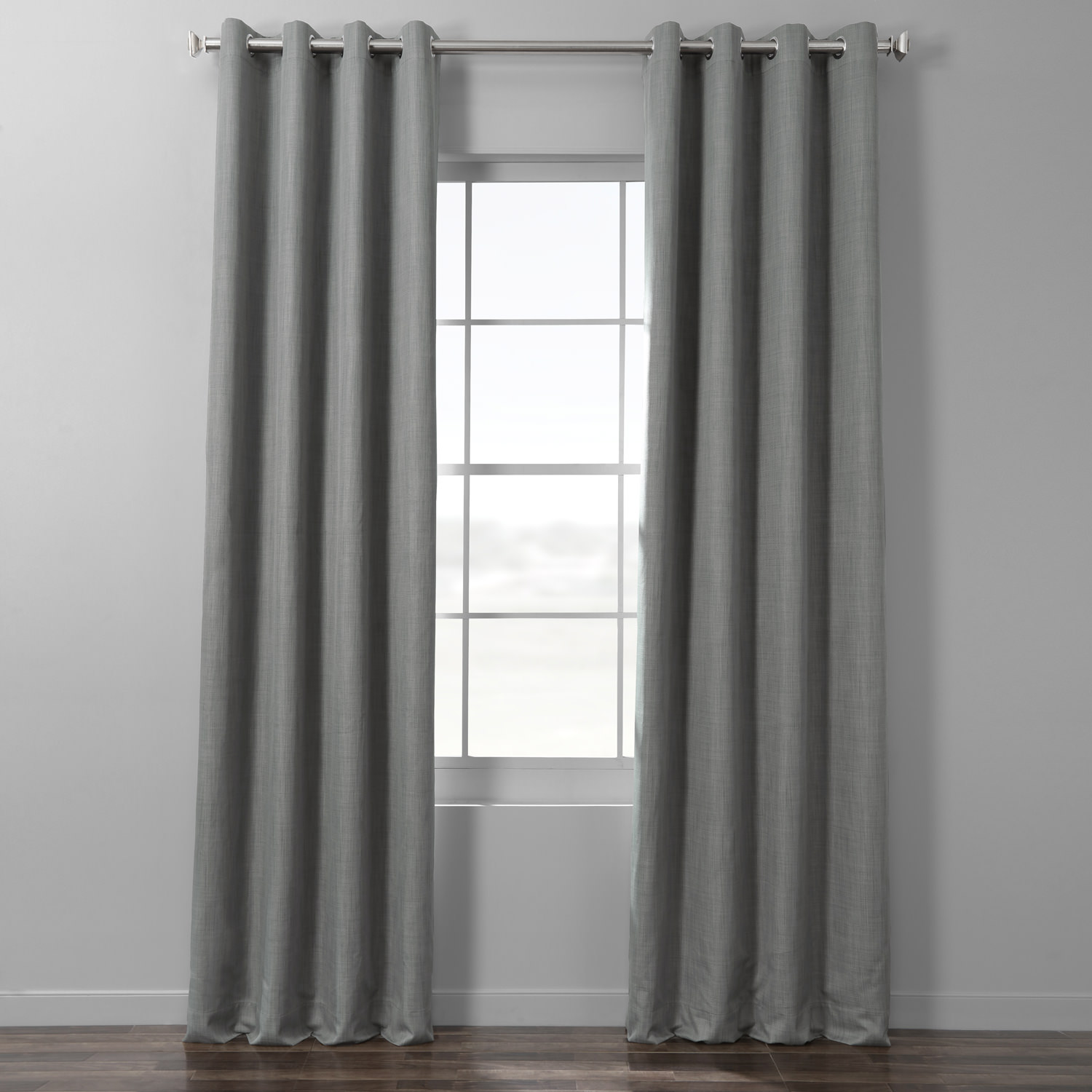 Pebble Grey Italian Textured Faux Linen Hotel Blackout Grommet Curtain