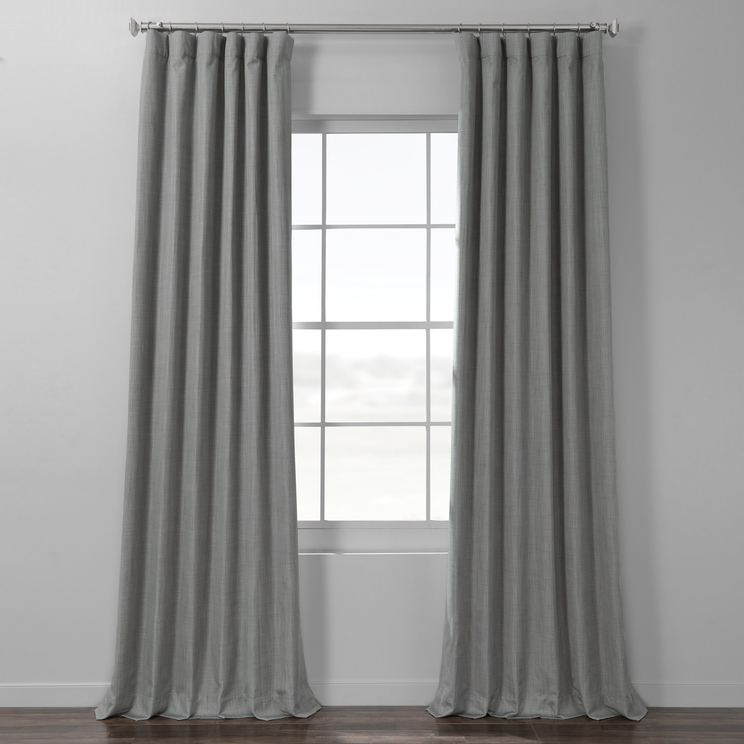 Pebble Grey Italian Textured Faux Linen Hotel Blackout Curtain