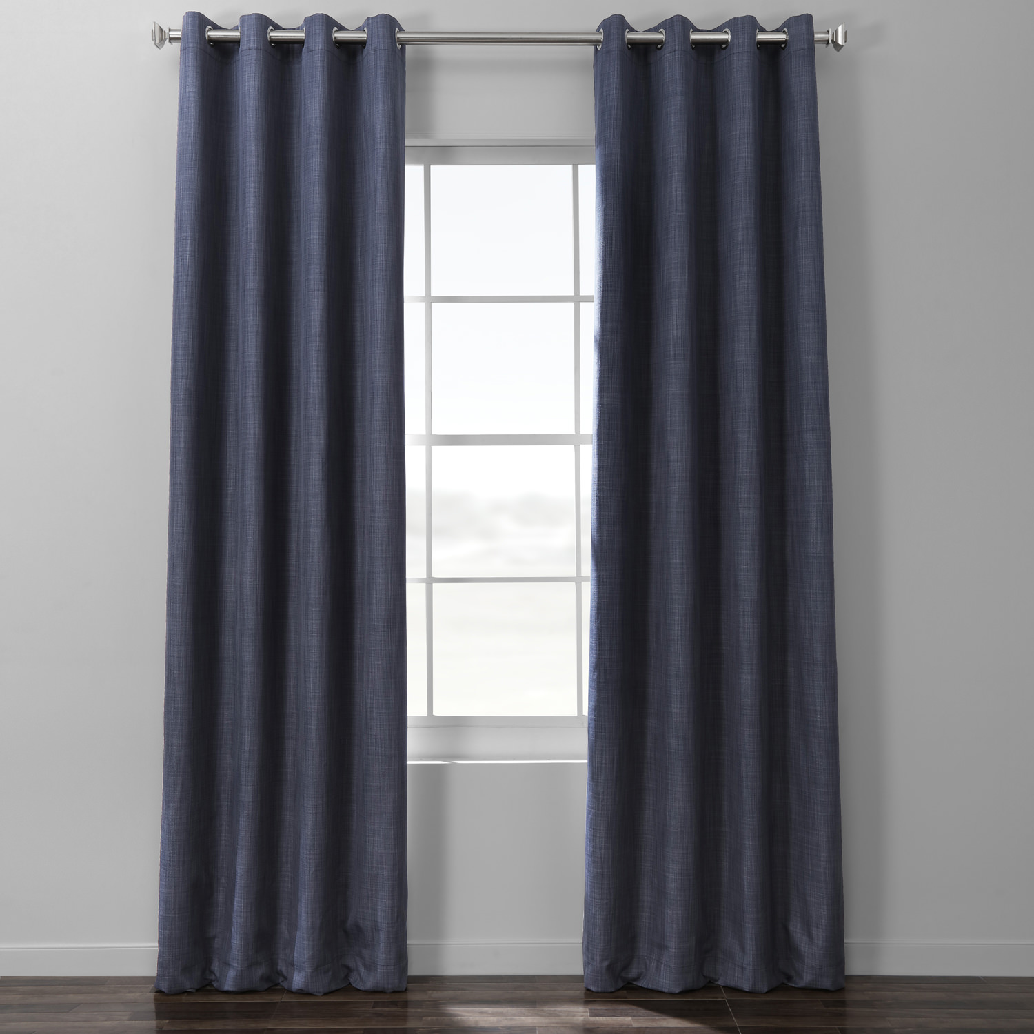 Pacific Blue Italian Textured Faux Linen Hotel Blackout Grommet Curtain