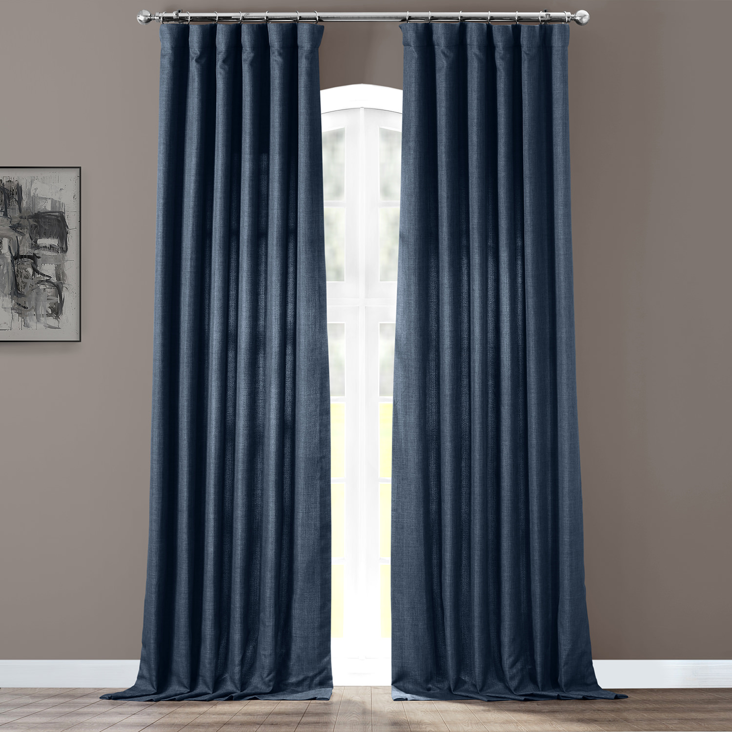 Sergeants Blue Italian Faux Linen Curtain