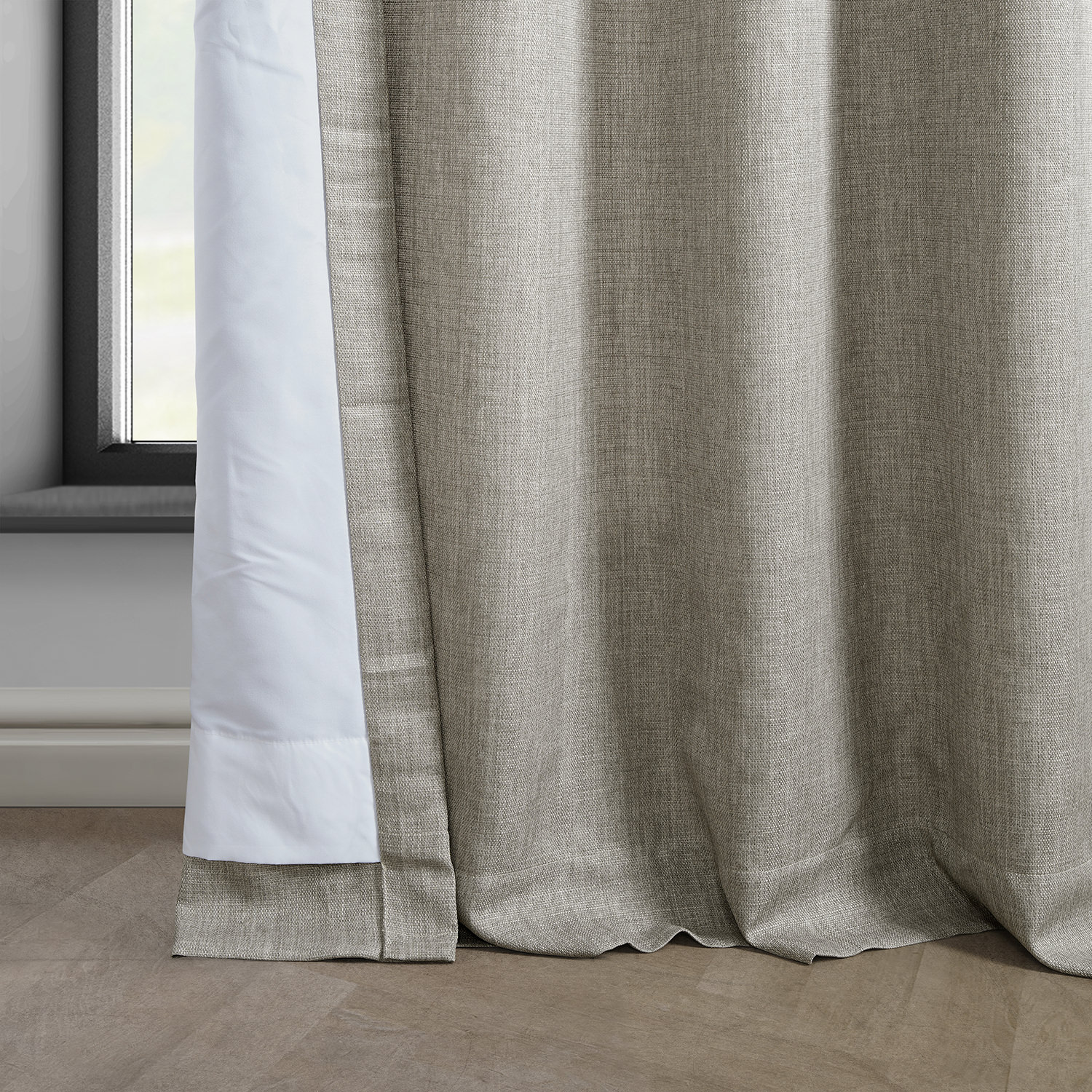 Taupe Grey Italian Faux Linen Grommet Curtain