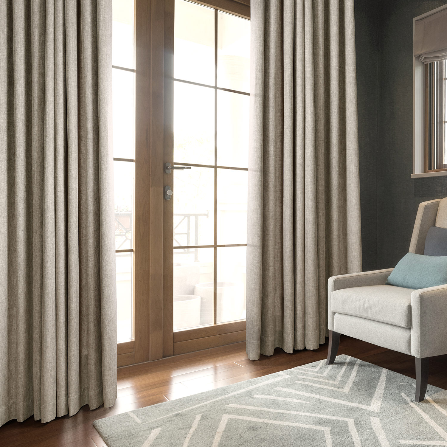 Taupe Grey Italian Faux Linen Grommet Curtain