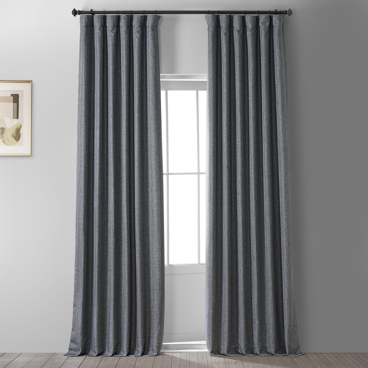 Signature Global Grey Faux Linen Blackout Curtain