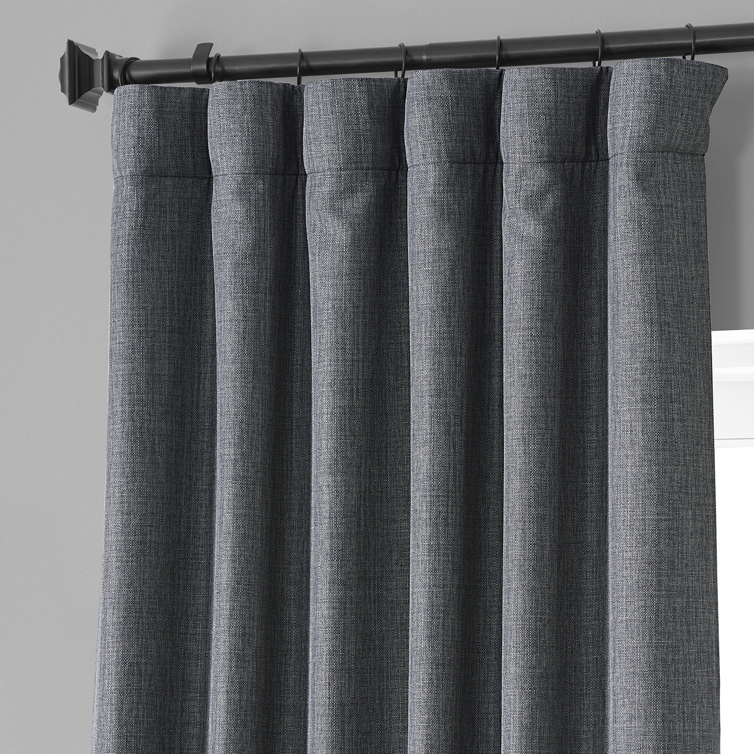 Signature Global Grey Faux Linen Blackout Curtain