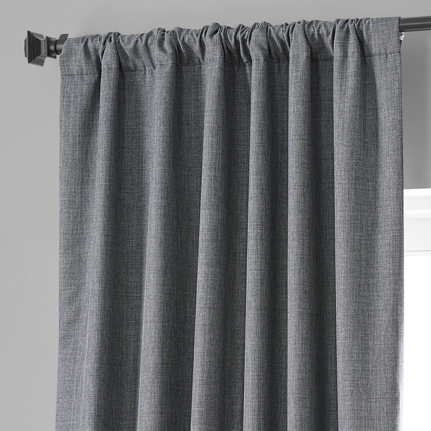 Signature Global Grey Faux Linen Blackout Curtain