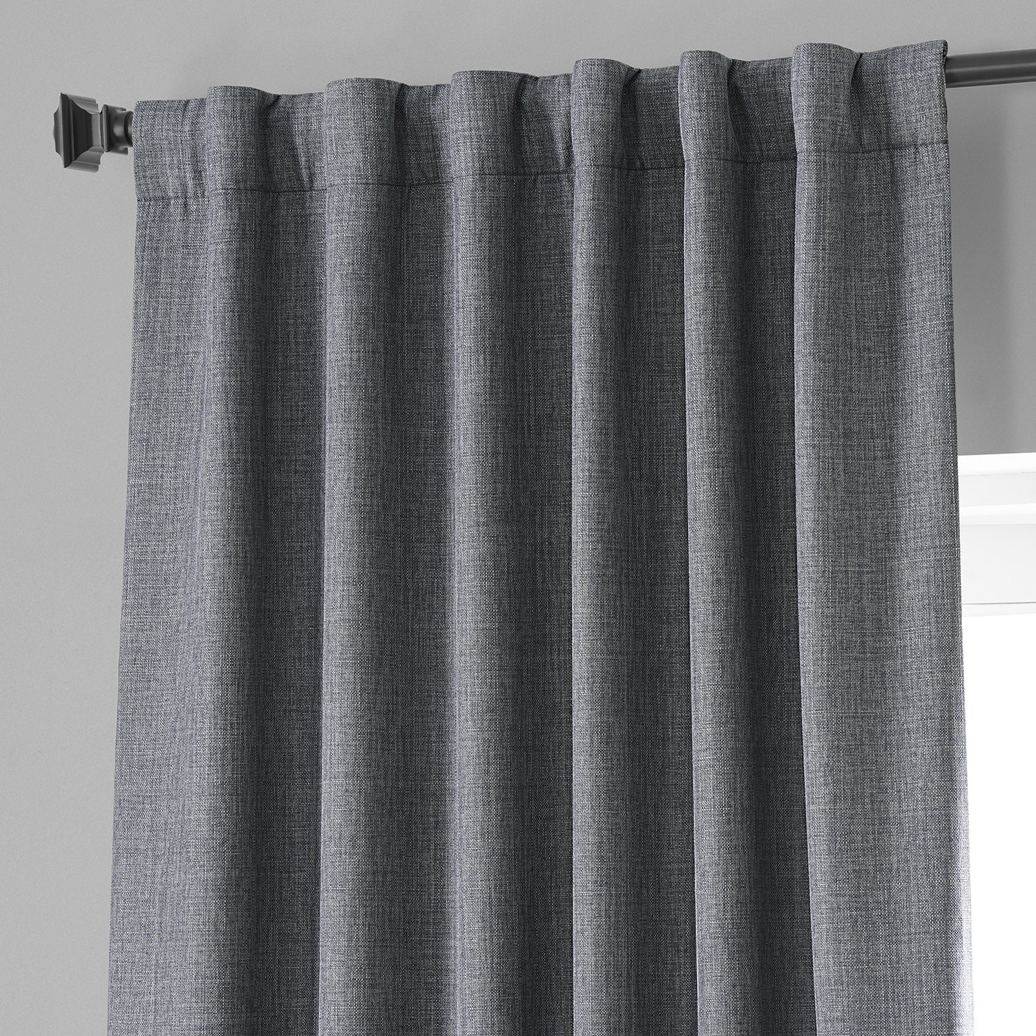 Signature Global Grey Faux Linen Blackout Curtain