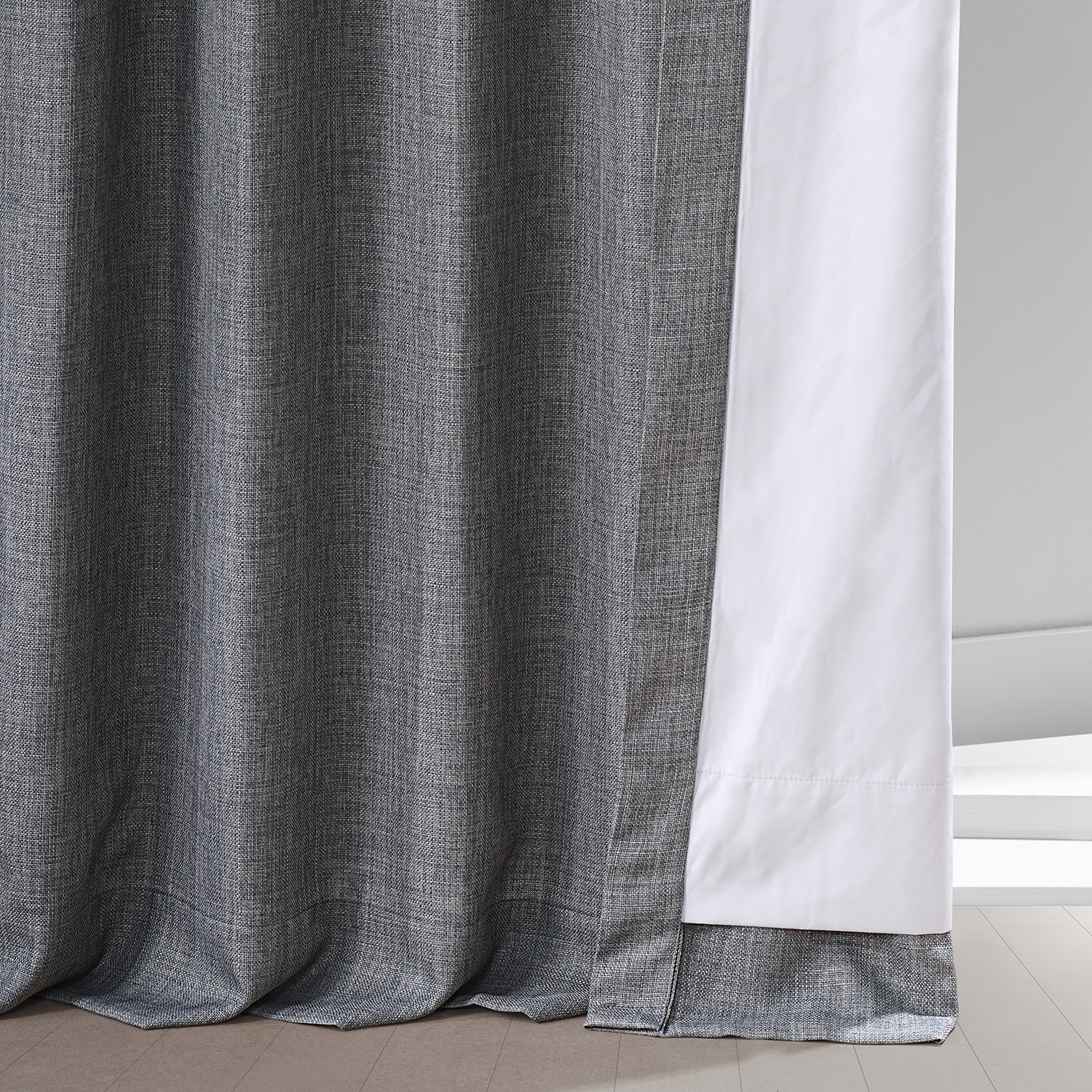 Signature Global Grey Faux Linen Blackout Curtain