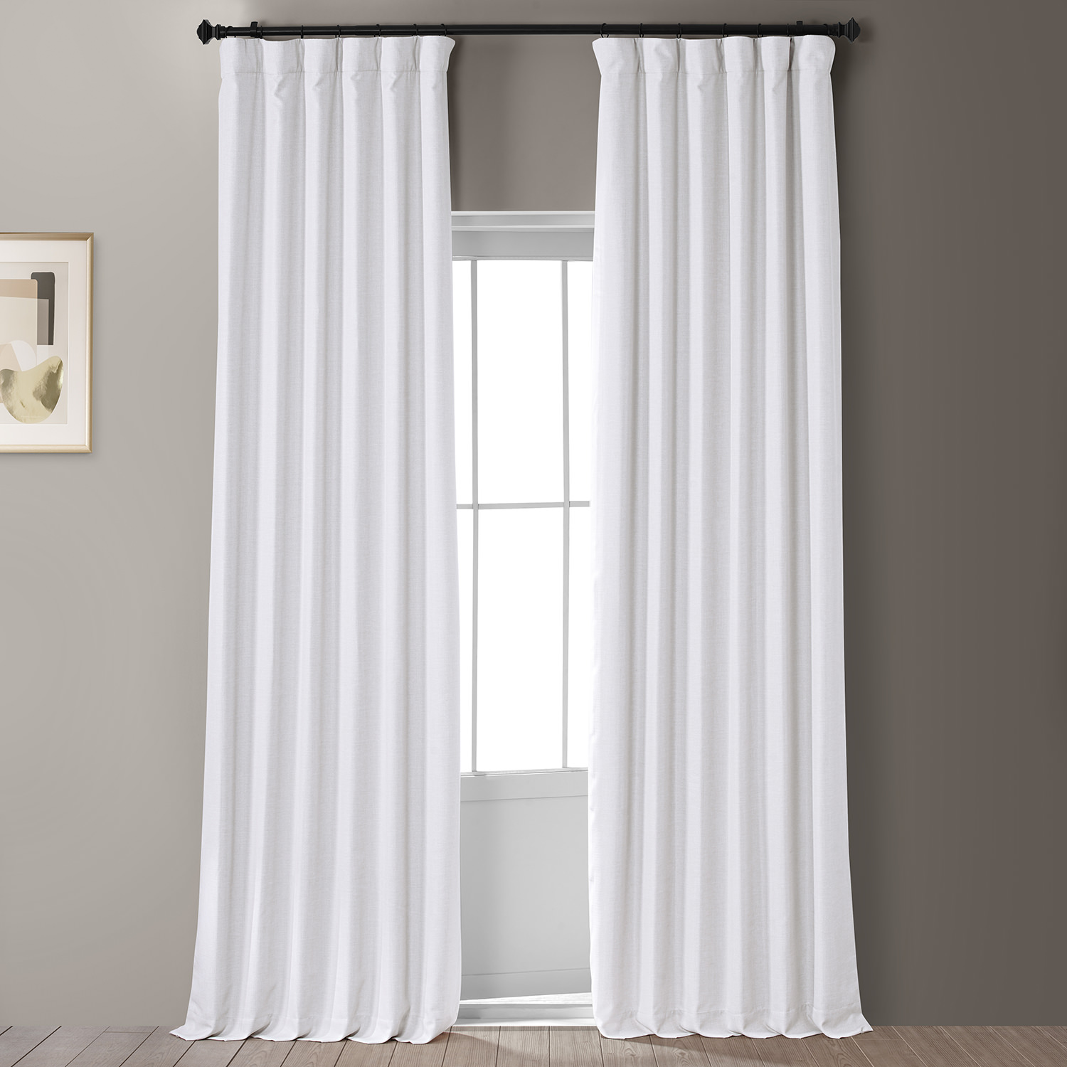 Signature Mission White Faux Linen Blackout Curtain