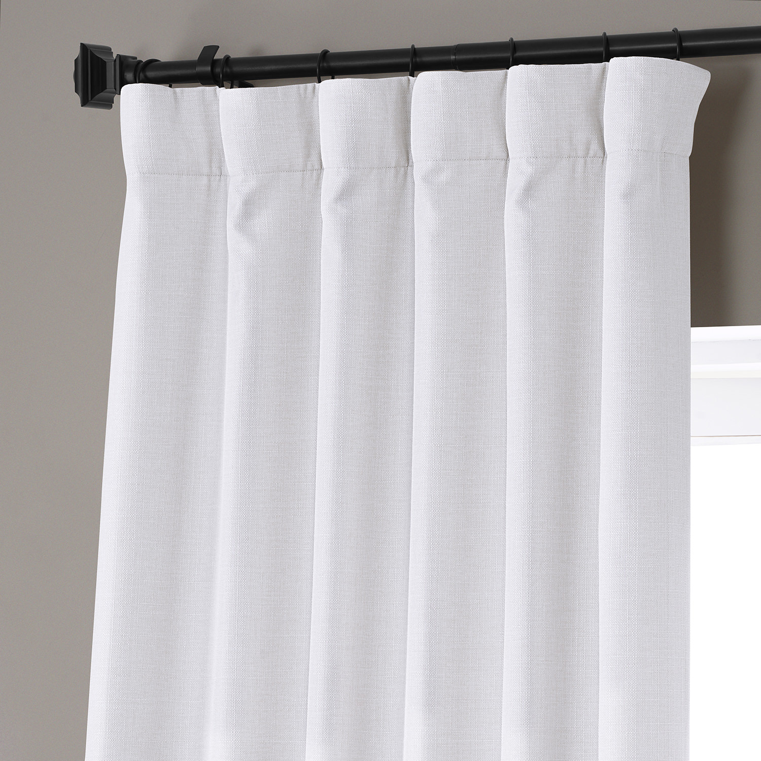 Signature Mission White Faux Linen Blackout Curtain