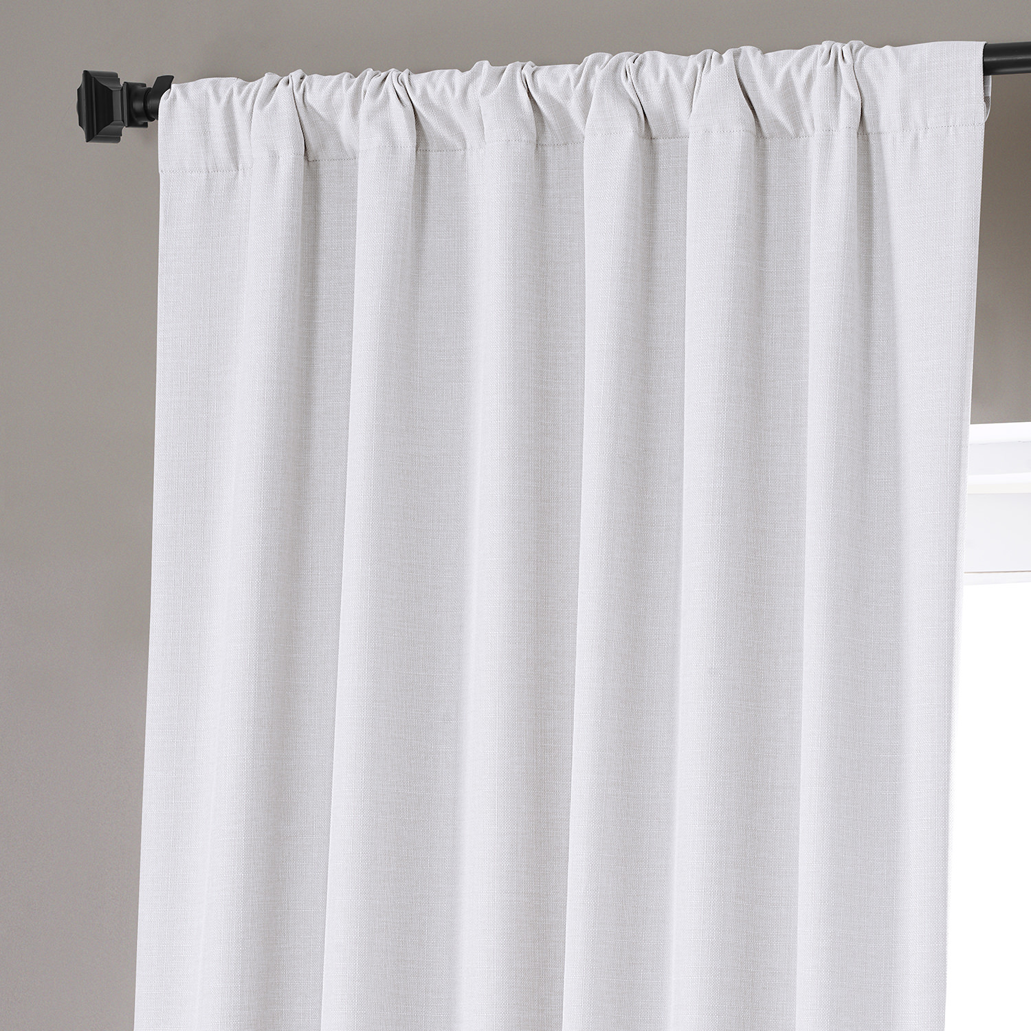 Signature Mission White Faux Linen Blackout Curtain